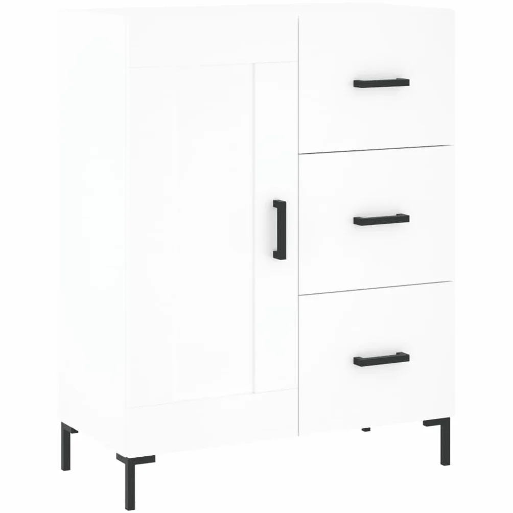 Générique Biały bufet o wymiarach 69,5 x 34 x 180 cm z drewnianymi drzwiami i metalowymi nogami, duża przestrzeń do przechowywania do organizacji codziennych niezbędników.