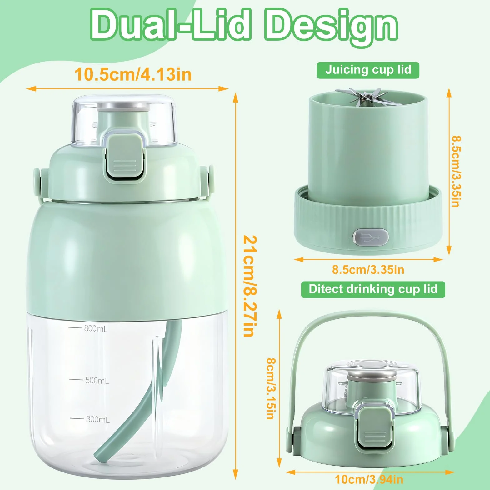 800ml Przenośny blender sokowirówka, Elektryczna wyciskarka do cytrusów & Smoothie Maker na wynos, Butelka na świeży sok, Wolny od BPA, Łatwy w czyszczeniu, dla zdrowia
