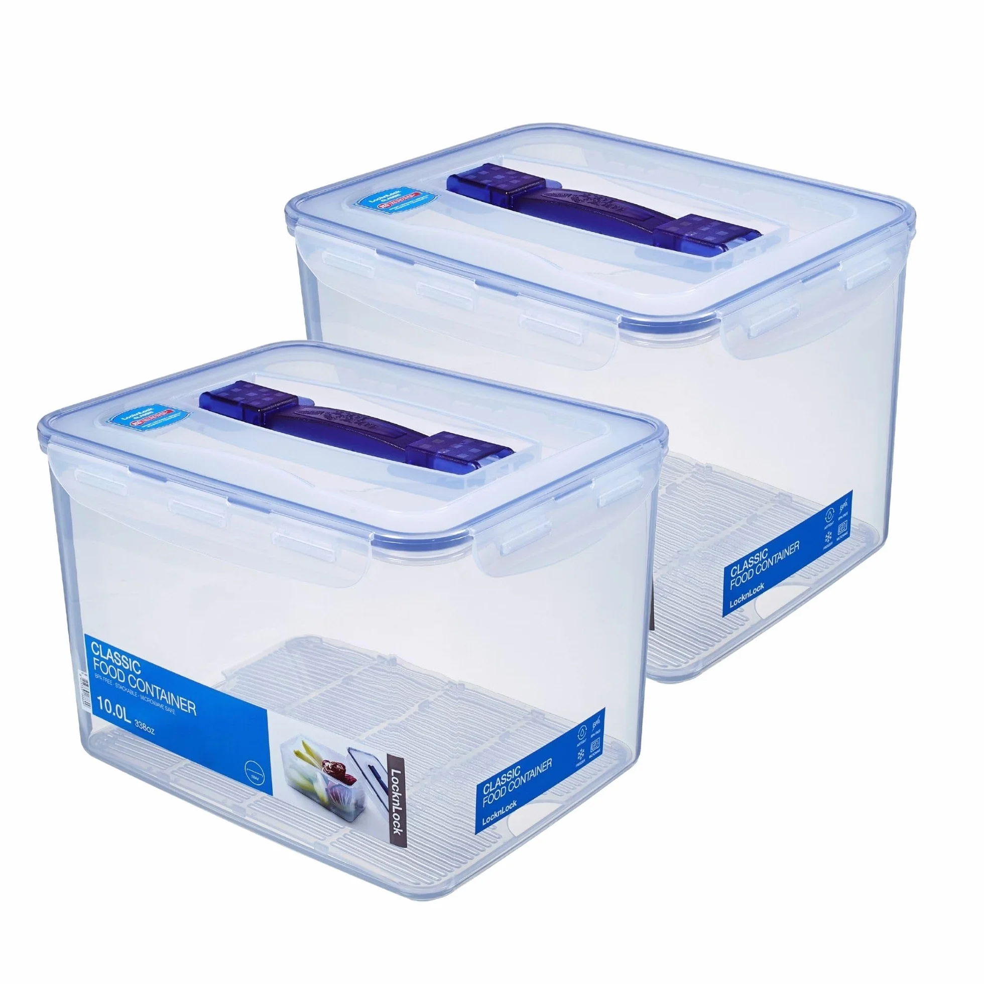 LocknLock Zestaw 2 puszek HPL886 pojemniki na żywność z uchwytem i kratką odpływową 10 l Wymiary (dł. x szer. x wys.): 295 x 230 x 203 mm - pojemnik na żywność, karma dla kotów, pudełko do