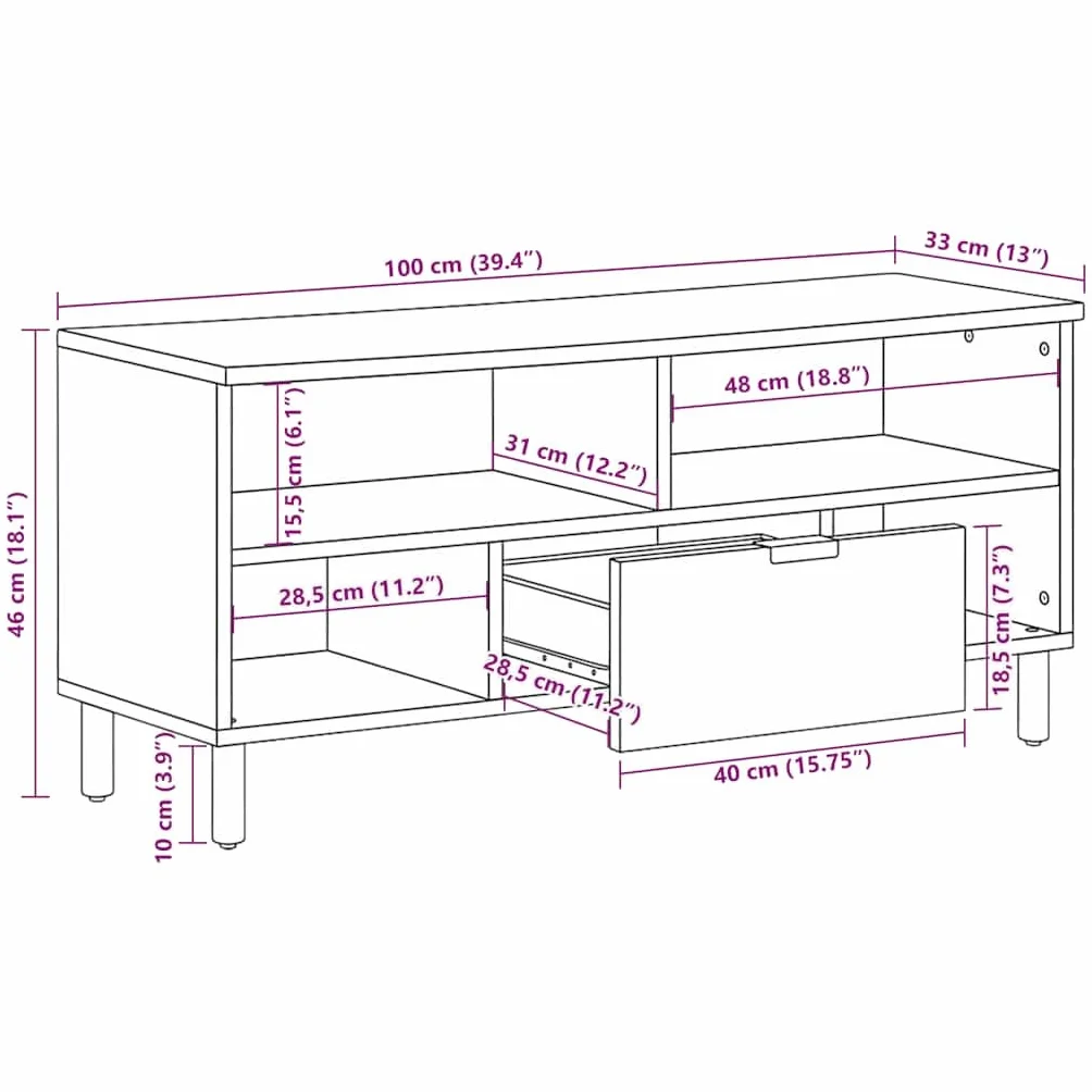 Szafka TV czarna, 100 x 33 x 46 cm, materiał drewnopochodny, z metalowymi uchwytami, dużo miejsca do przechowywania urządzeń TV, salonu i sypialni, konsola medialna