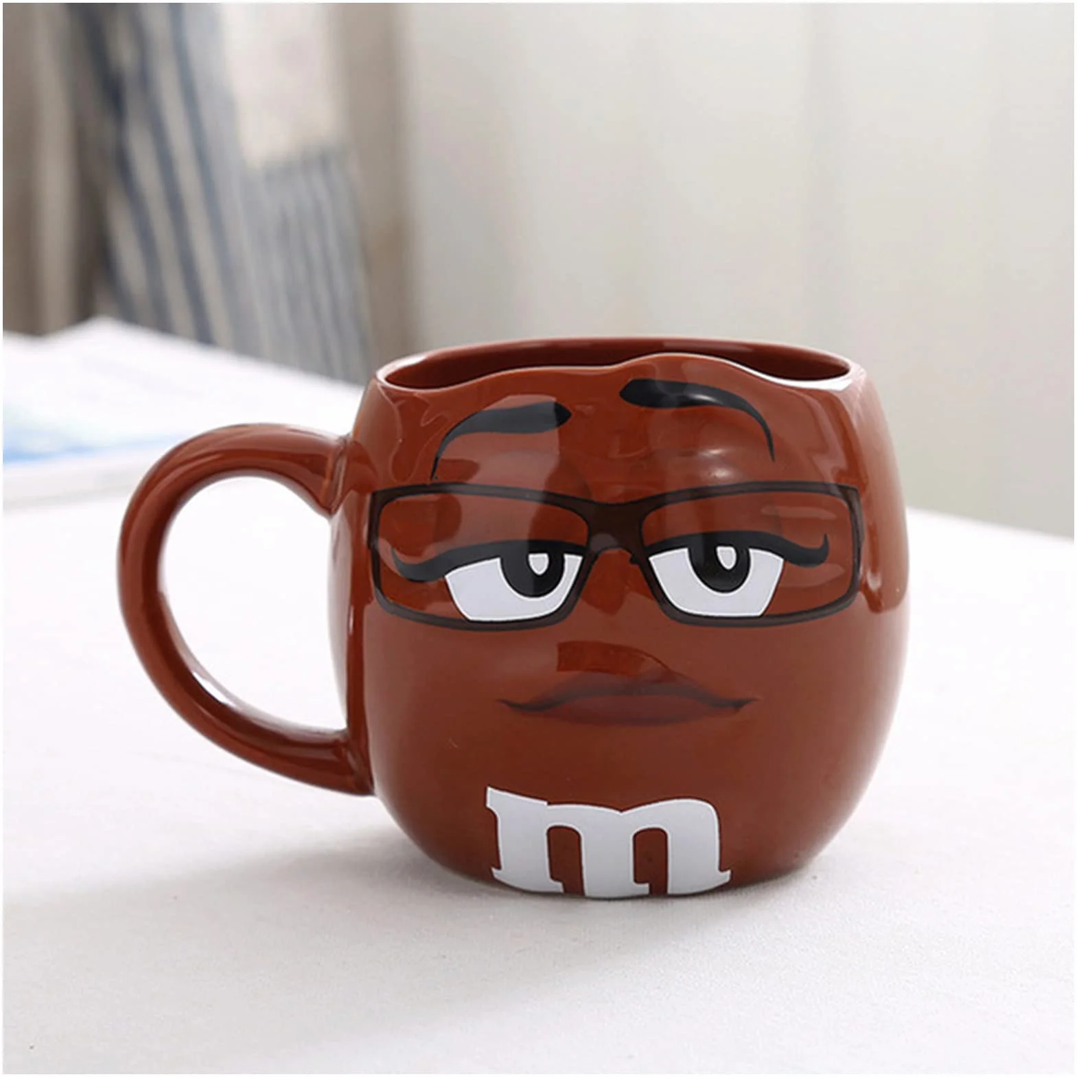 Filiżanka do kawy 600 ml M&M Bean uroczy ceramiczny kubek do kawy kawaii śniadanie herbata mleko kubki i kubki z łyżką o dużej pojemności naczynia do picia kubki do kawy (rozmiar: brązowy)