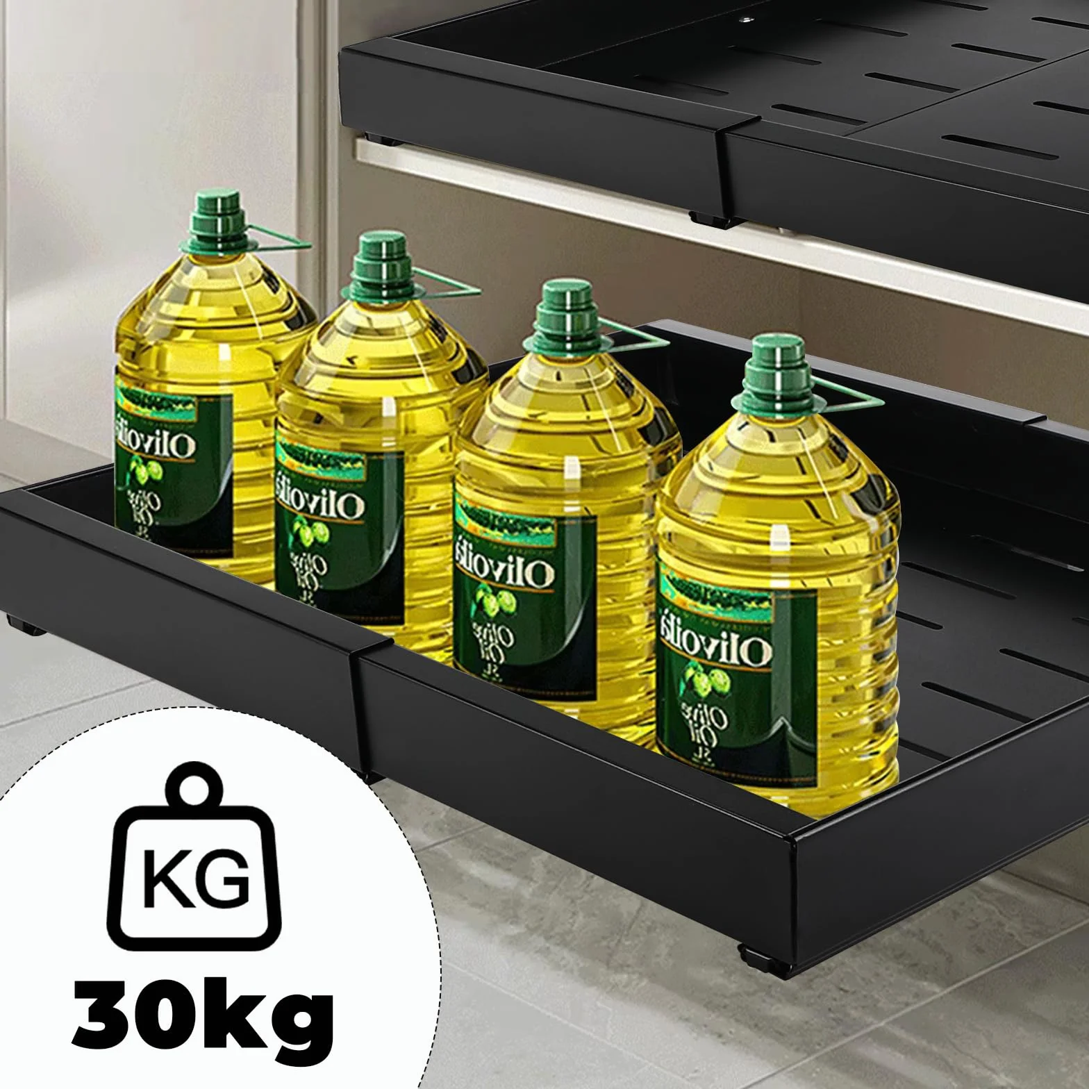 Auauraintt Szuflada Teleskopowa Kuchenna, Regulowana Szerokość 32-52 Cm, Wysuwana Bez Wiercenia I Przybijania, Do Kuchni, Łazienki, Salonu