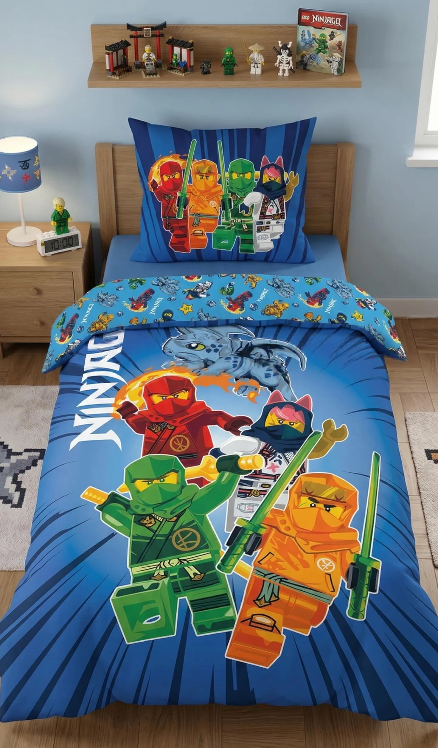 Halantex Pościel Lego Ninjago, dwustronna poszwa na kołdrę 140 x 200 cm + poszewka na poduszkę, 100% poliester