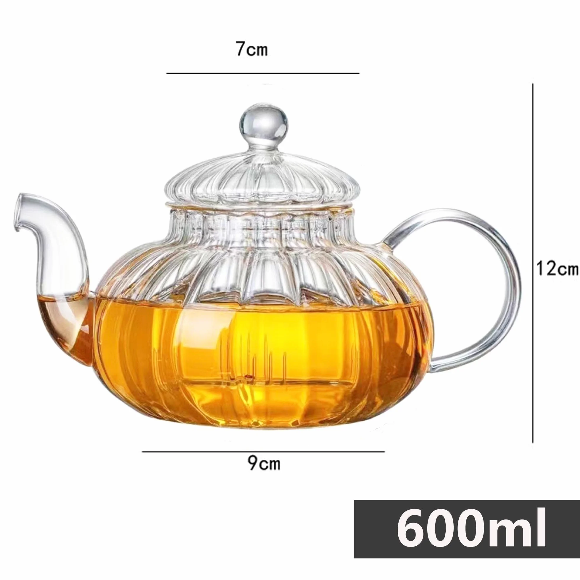 YUEMING Szklany czajniczek w paski w kształcie dyni - zestaw do herbaty z filtrem 600ml
