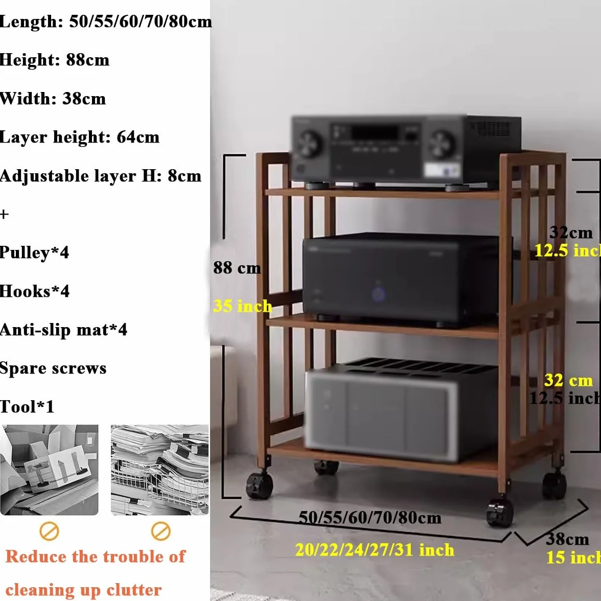Regulowany 2/3/4/5-poziomowy stojak na nośniki AV – półka na kółkach do domu / biura do przechowywania płyt CD/odtwarzacza płyt CD idealna do konfiguracji narożnego telewizora/projektora