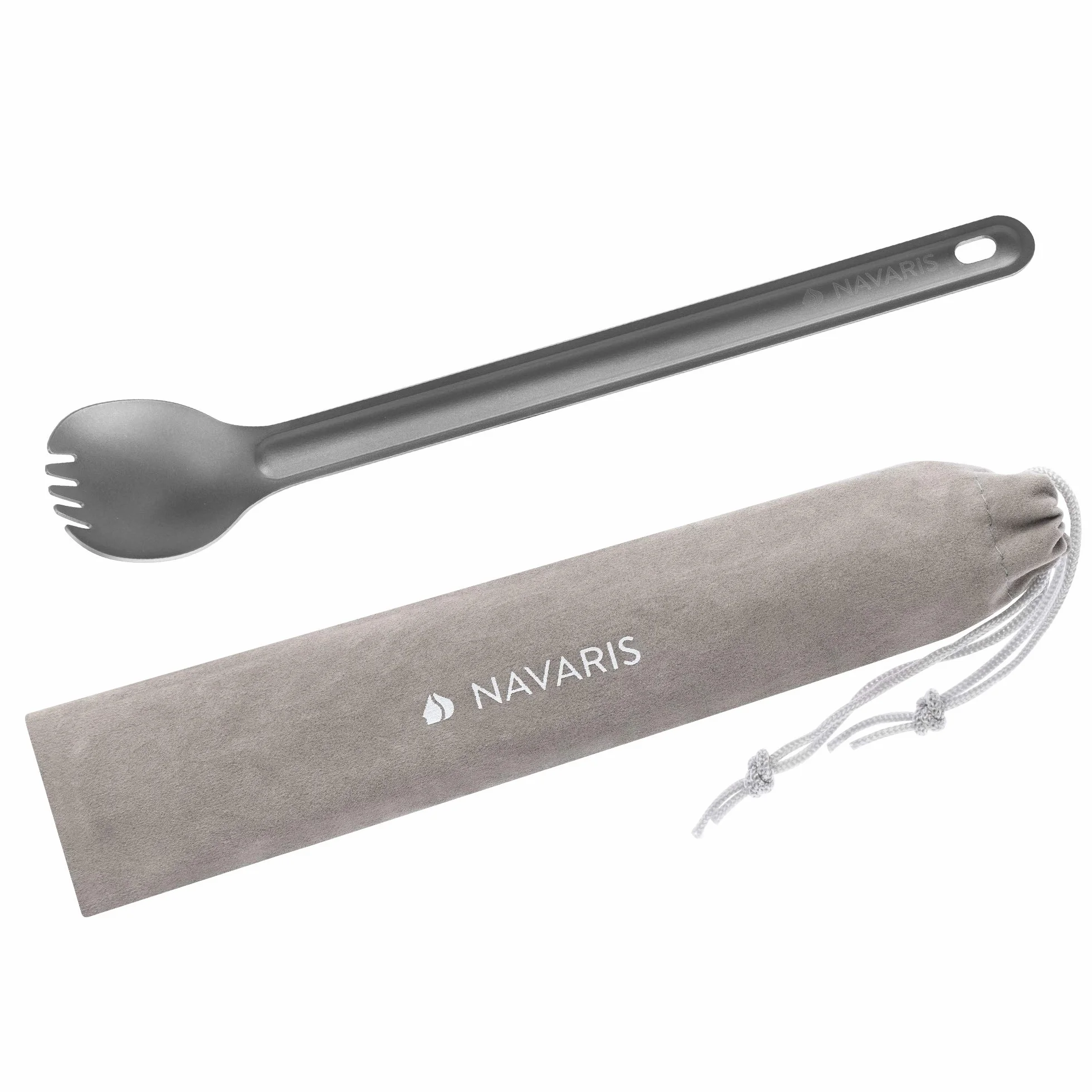 Navaris Łyżka z widelcem z długą rączką - 100% trwałego tytanu 15 g 21,5 x 3,9 cm - do mieszania, dozowania, chwytania, gotowania na świeżym powietrzu, dla wczasowiczów i turystów