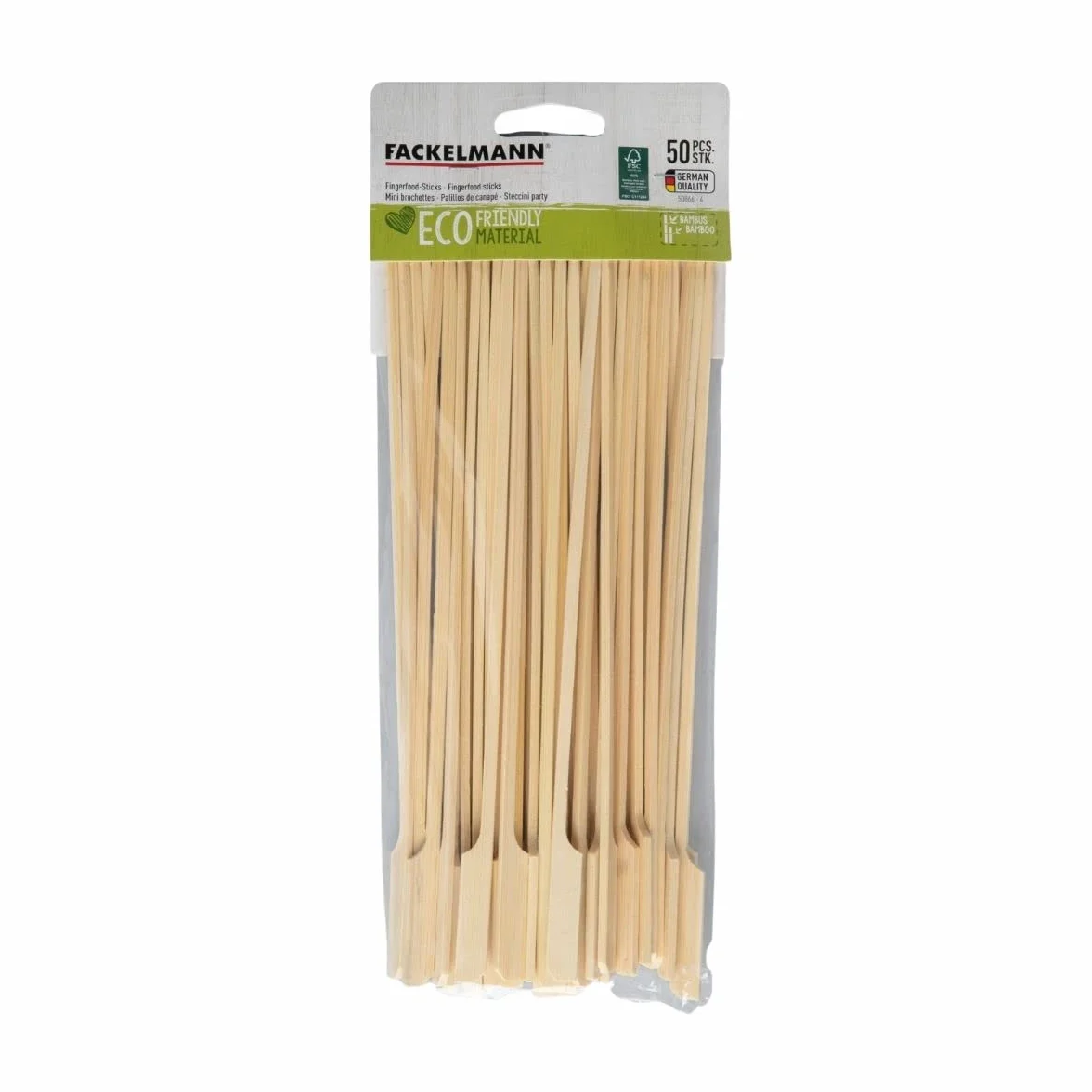Fackelmann 50866 Zestaw 50 drewnianych szpikulców 25 cm, drewniane szpikulce, szpikulce aperitify, drewniane patyczki, Bambus, 25 cm