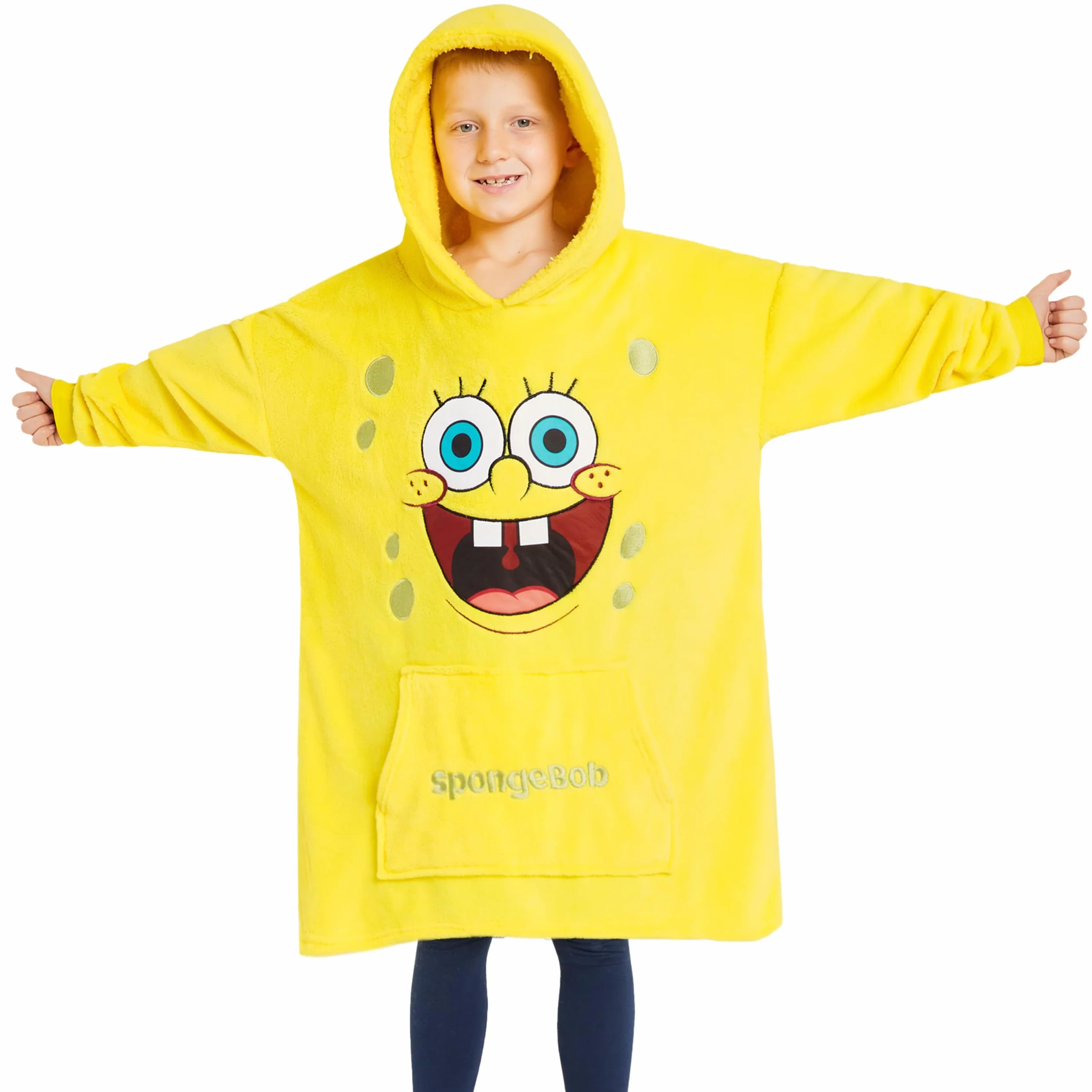 SPONGEBOB SQUAREPANTS Koc z Kapturem dla Dzieci Ponczo z Polaru dla Dziewczynek Chłopcy Nastolatki - Jeden Rozmiar Miękki Polarowy Koc z Kapturem - Oficjalne Prezenty dla Dzieci Żółty
