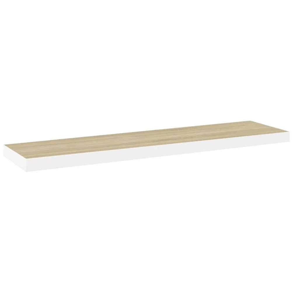 Regał wiszący o wyglądzie dębu i biały, 120 x 23,5 x 3,8 cm, płyta MDF, regał ścienny z niewidocznym uchwytem, na książki i artykuły dekoracyjne, obciążenie do 10 kg