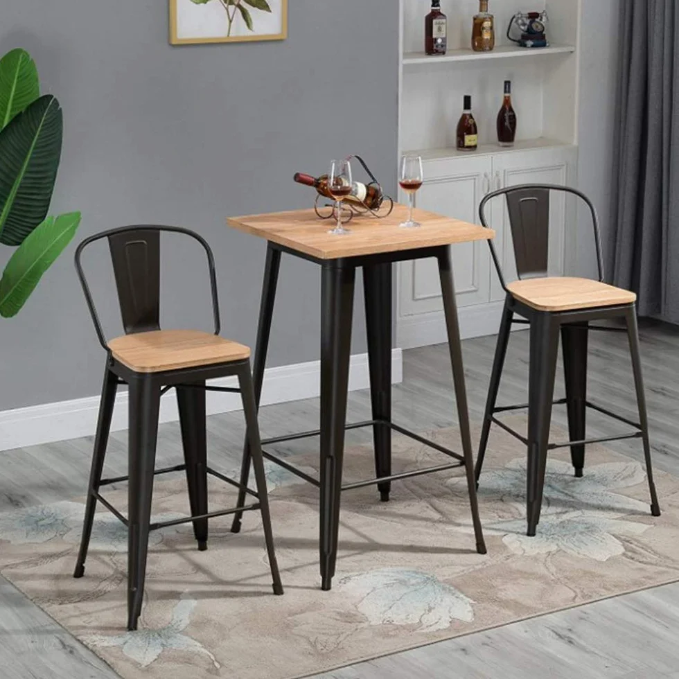 Stolik barowy drewniany metalowy stół jedzący stojący żelazo industrialny stół bistro, kwadratowy wysoki stół 60 x 60 x 110 cm jeść stojący metalowy styl industrialny, dla 2-4 osób