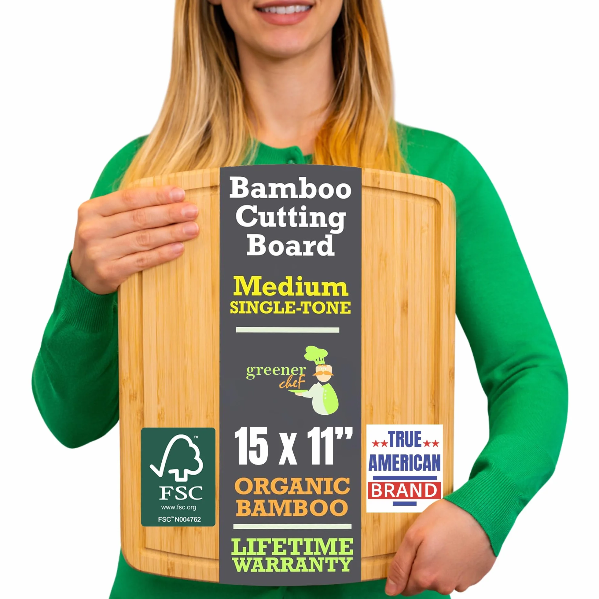 GREENER CHEF 38 cm bambusowa deska do krojenia z dożywotnimi zamiennikami – średnia drewniana deska do krojenia do kuchni, bloku rzeźniczego, mięsa, warzyw, wędlin i serów