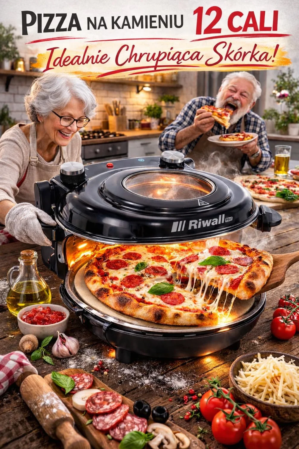 PIEC DO PIZZY MINI PIEKARNIK RIWALL RP-01 kamień 420°C 1200W 2 x ŁOPATKA