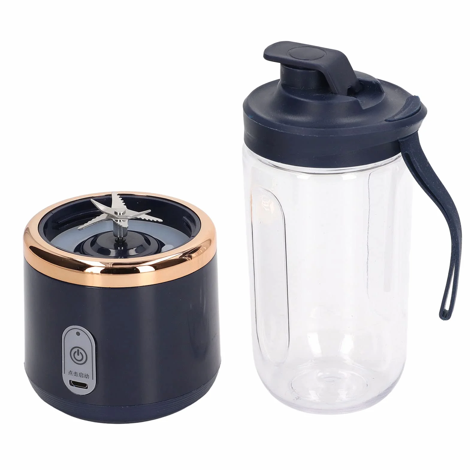 Mini Blender, Bateria 1200 MAh, 6 Ostrzy, Przenośny Blender, pojemność 300 Ml, ładowanie Przez USB do Kawy (Niebieski, 6 ostrzy, pokrywka)