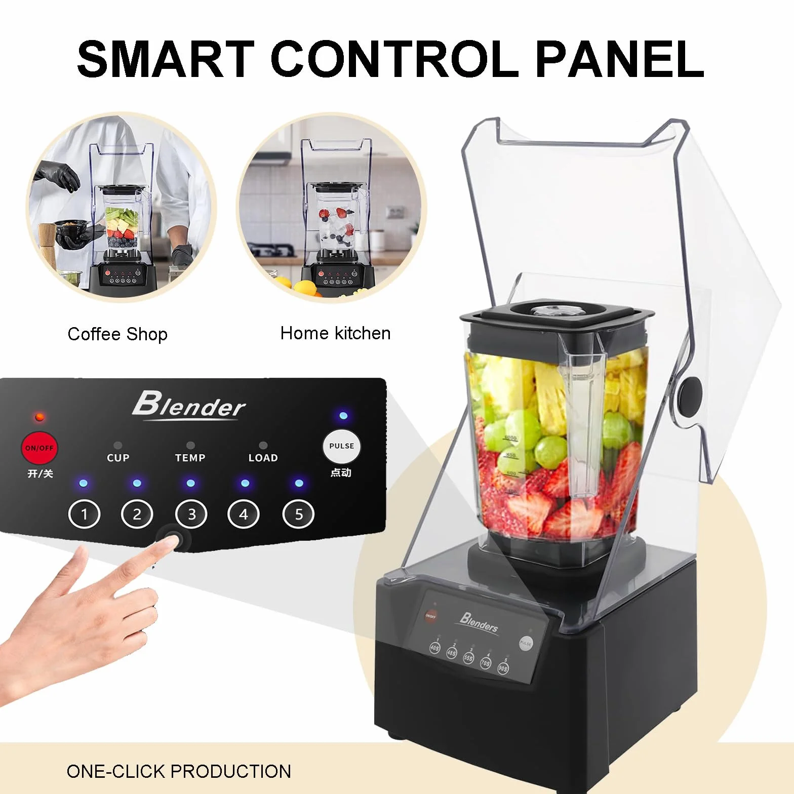 Profesjonalny Blender Do Smoothie Z Obudową Dźwiękoszczelną,Z Samoczyszczącym Systemem Ostrzy 4d Do Kruszenia Lodu, Koktajli I Puree,Konstrukcja Z Otworem Wlotowym, Idealny Do Sklepu I Użytku Domowego