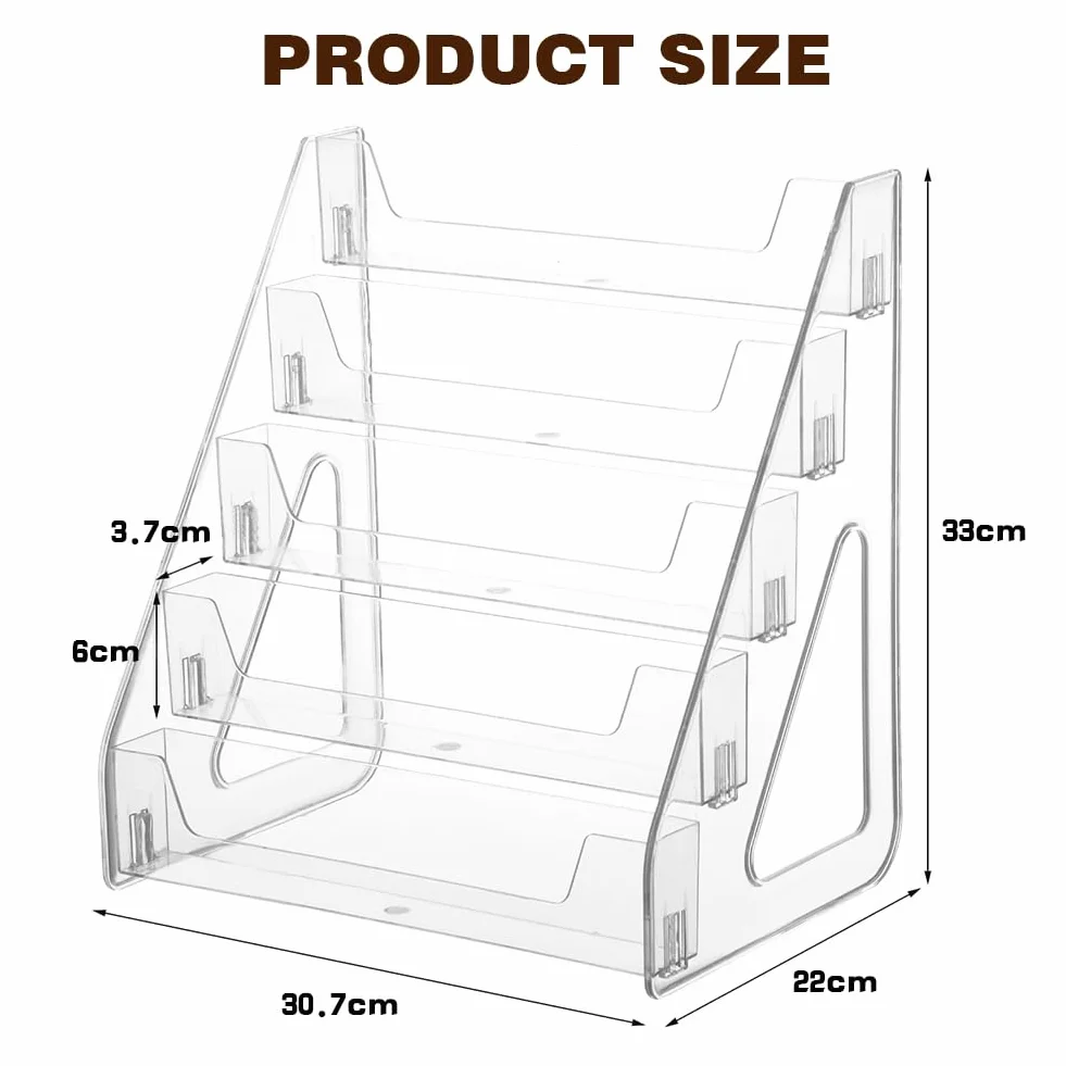 FARYODI 5-stopniowy akrylowy stojak na karty 30,7 x 22 x 33 cm, przezroczysta podstawka na kartki z życzeniami, pocztówki, karty kolekcjonerskie i karty sportowe, pionowy uchwyt na karty o wysokości 6