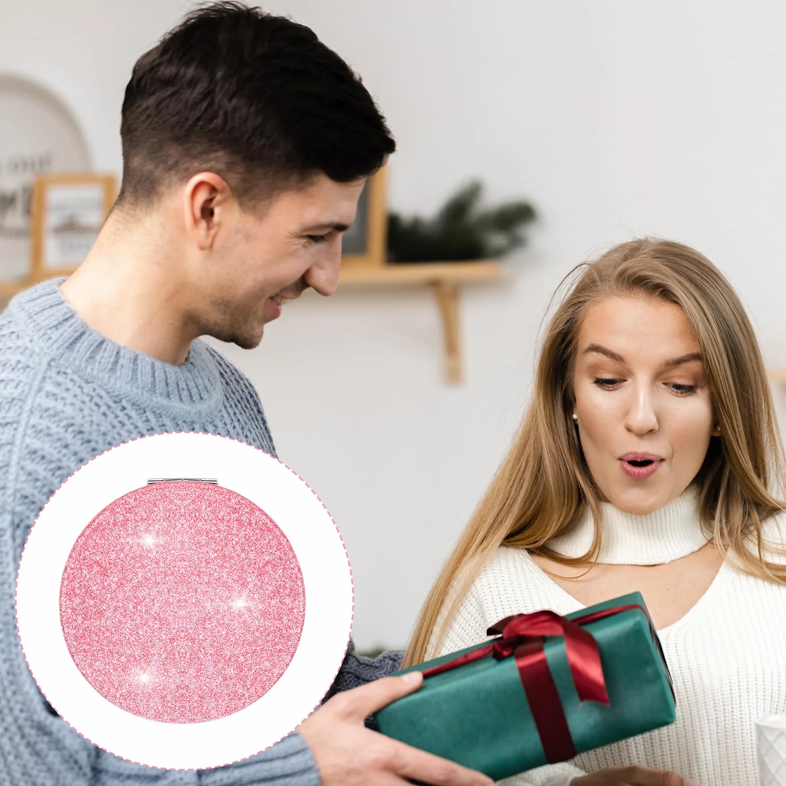 Mabor Kompaktowe Lusterko Składane Okrągłe Mini Lusterko Do Makijażu Przenośne Bling Torba Kompaktowa Słodkie Podwójne Lusterka Podróżne dla Kobiet Torba Portfel Dom Biuro