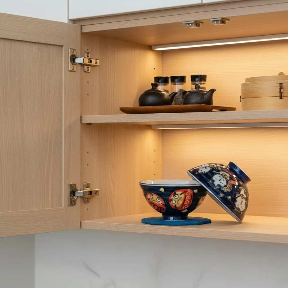 CoolChange Japońska miska na ryż Daruma i kot szczęścia | ręcznie malowana z porcelany | 2 szt. | miski ceramiczne | azjatyckie miseczki do jedzenia | 12 cm | nadaje się do kuchenki mikrofalowej i