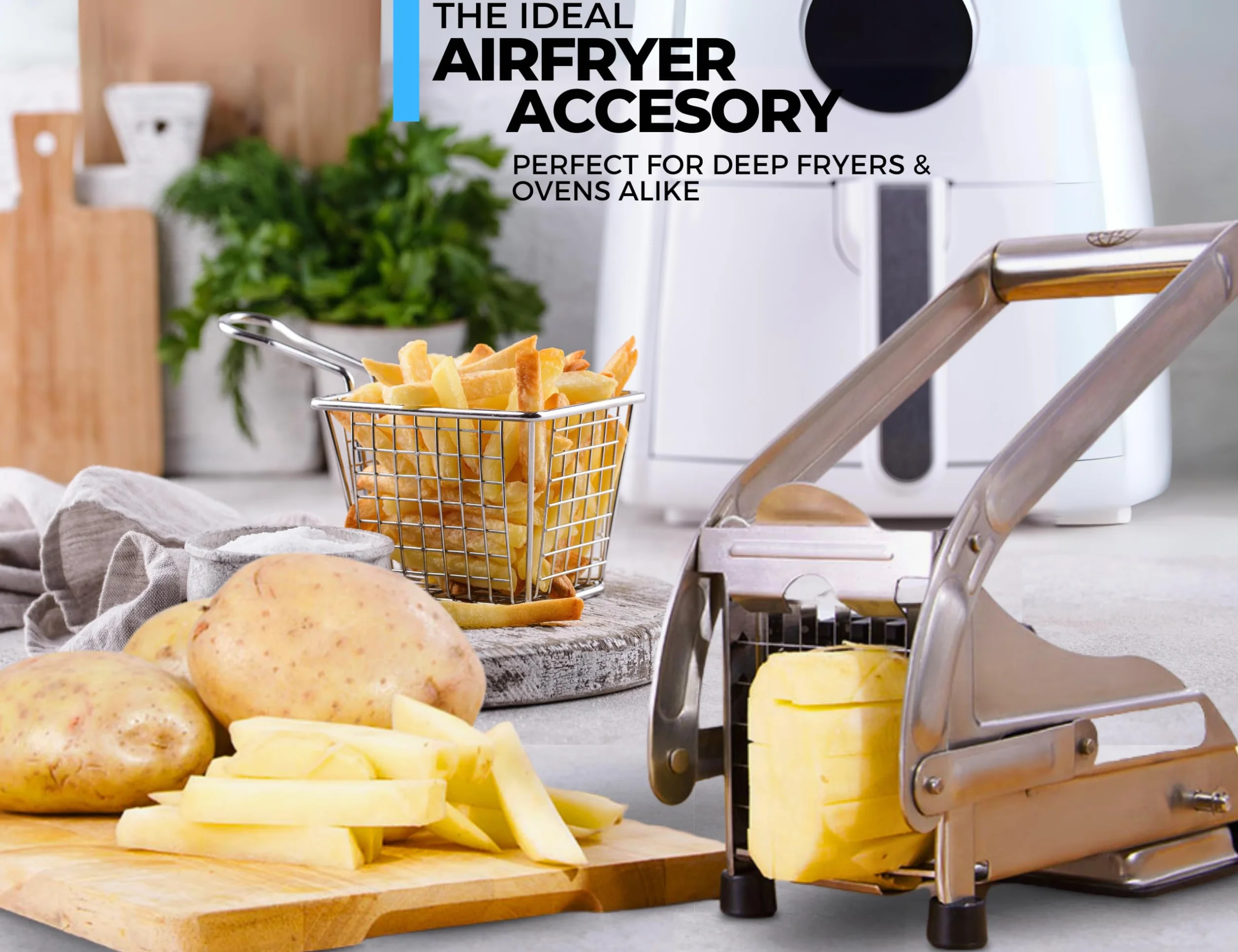 Impeccable Culinary Objects (ICO) Rozdrabniacz do ziemniaków i krajalnica do frytek zawiera dwa ostre ostrza ze stali nierdzewnej i bezpieczną podstawę ssącą