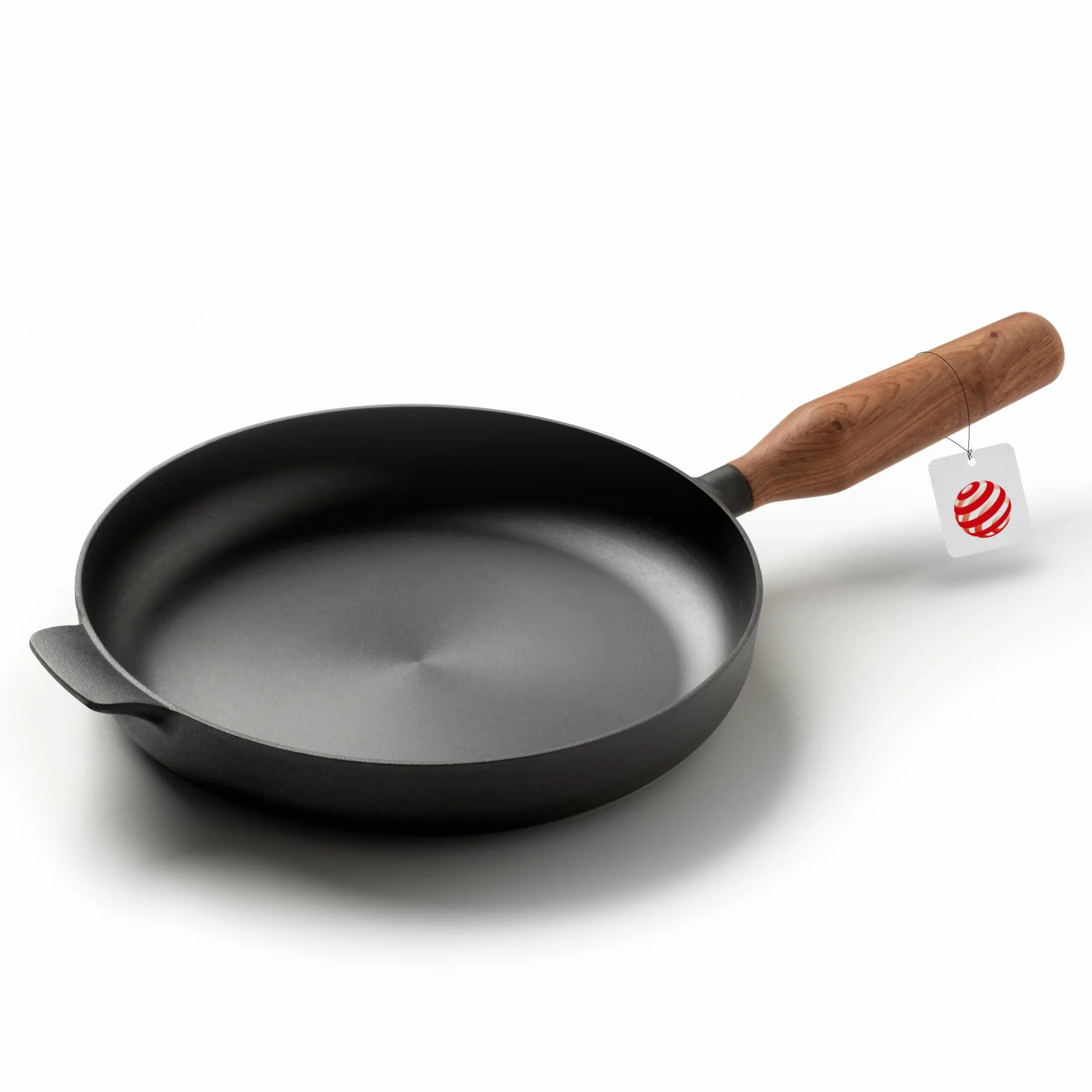 JAXX ROADHOUSE Die Patelnia do smażenia – doskonała premium żeliwna patelnia indukcyjna 26 cm, ręcznie wykonany drewniany uchwyt, wszystkie rodzaje kuchenek, wstępnie wypalana (drewno orzechowe)