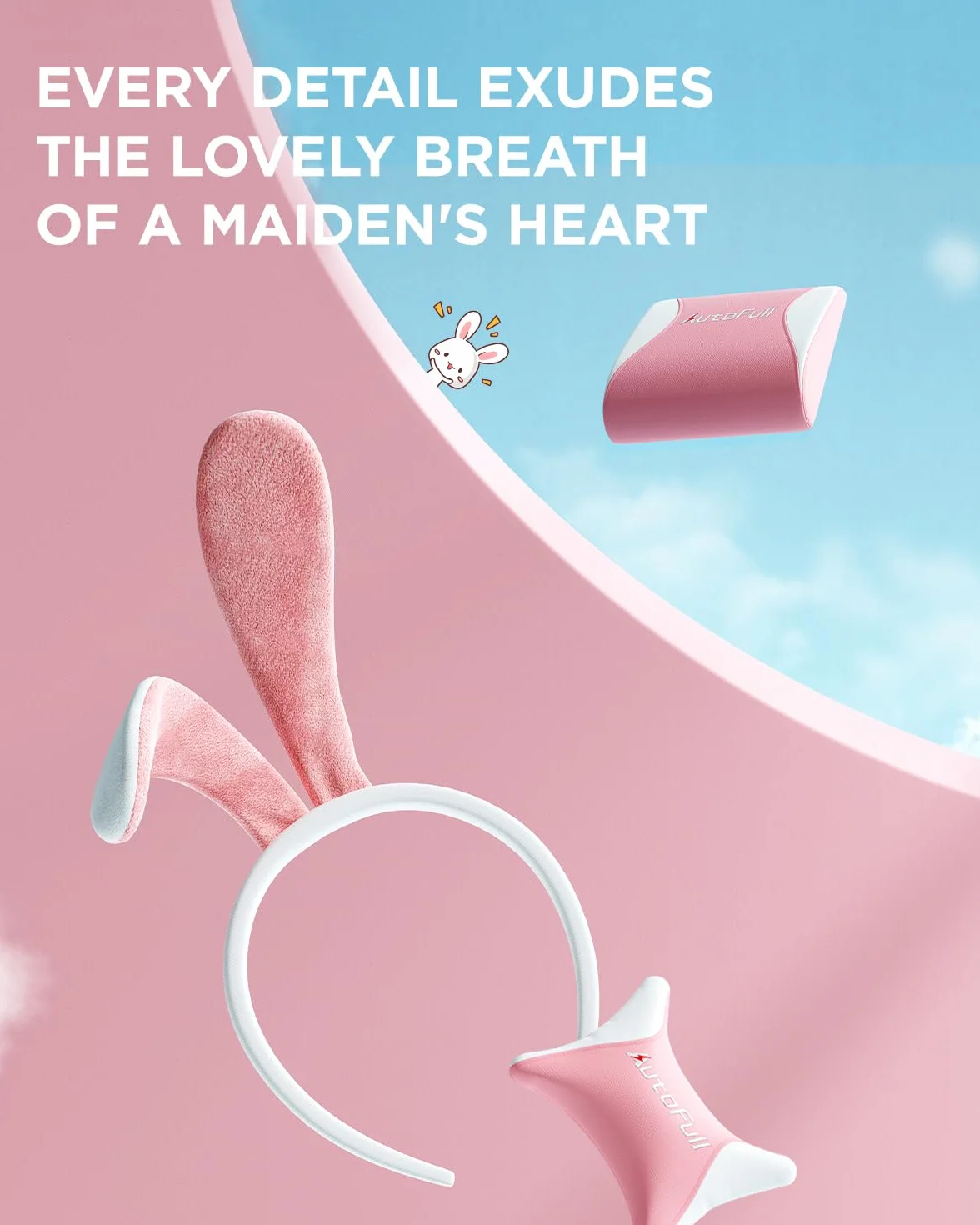 AutoFull Ergonomiczne Krzesło do Gier Skóra PU Wysokie Oparcie Kawaii z Uszami Królika