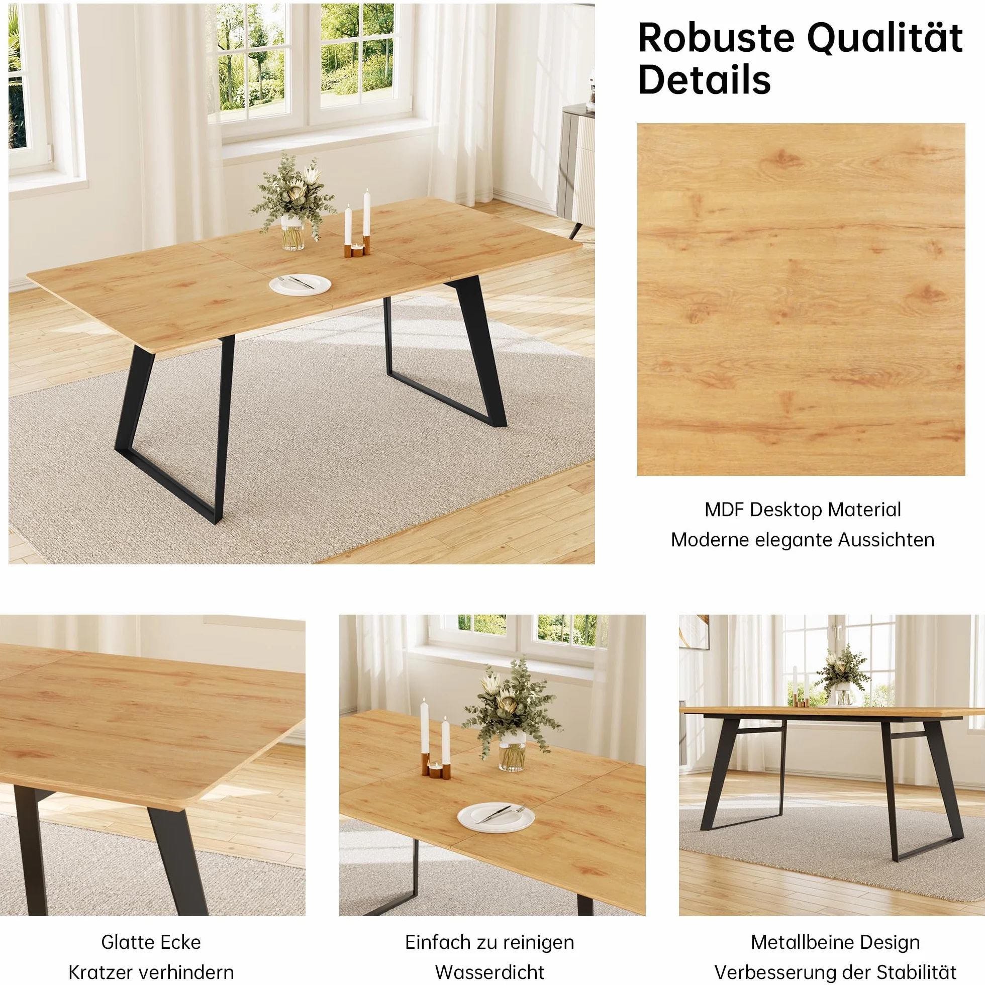 Rozszerzalny zestaw stołów do jadalni 130-170 cm, płyta MDF i metalowa rama, 4-6, nowoczesny design do domu i kuchni, idealny na rodzinne spotkania i rozrywkę