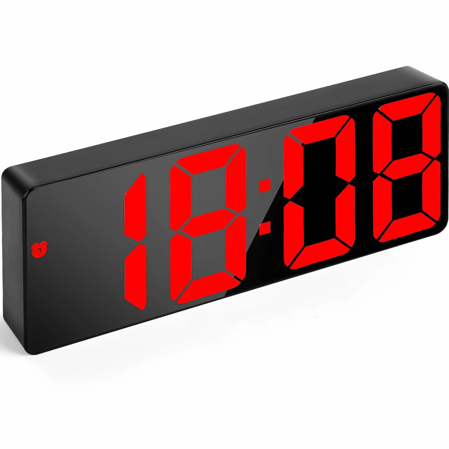 Flintronic Cyfrowy budzik, zegar LED z dużym wyświetlaczem, budzik nocny, zegar zasilany baterią, budziki z drzemką, temperatura, data, jasność regulowana dla domu, biura