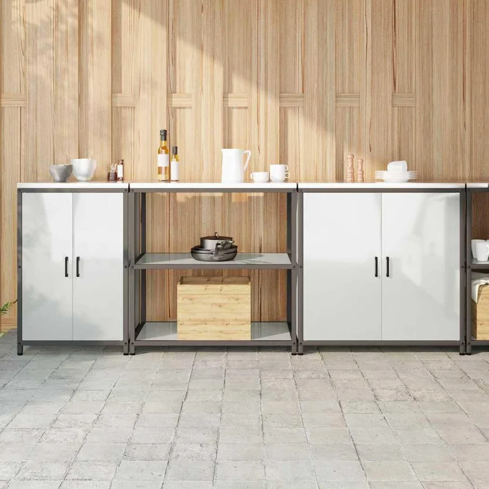 HATTEM zestaw do przechowywania kuchennego, 3 sztuki, srebrny | Stal ocynkowana, 4-drzwiowa, 6 półek, 90 x 50 x 92 cm, 60 x 50 x 92 cm