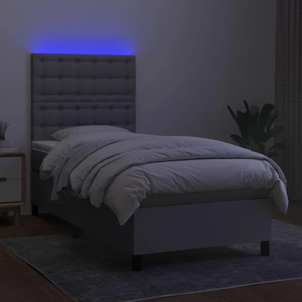 Tkanina regulowany zagłówek LED 80x200 cm Szary | Łóżko kontynentalne z materacem 80x200 cm jasnoszare tkanina LED regulowany zagłówek