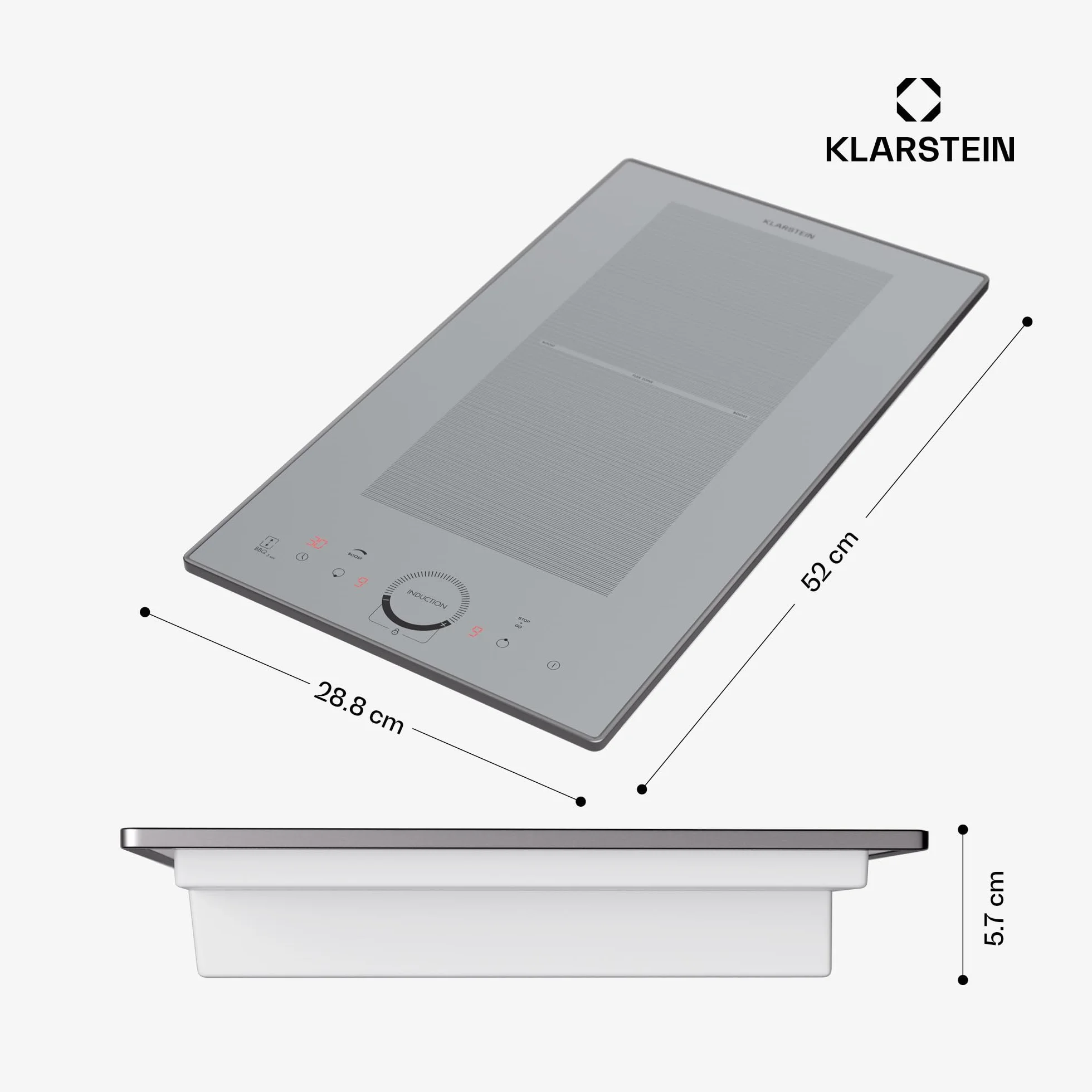Klarstein Delicatessa 30 Flex płyta indukcyjna - 30cm, 2-strefowa płyta do zabudowy, 3500W ThermoBoost, sterowanie dotykowe, timer i blokada rodzicielska, białe szkło ceramiczne