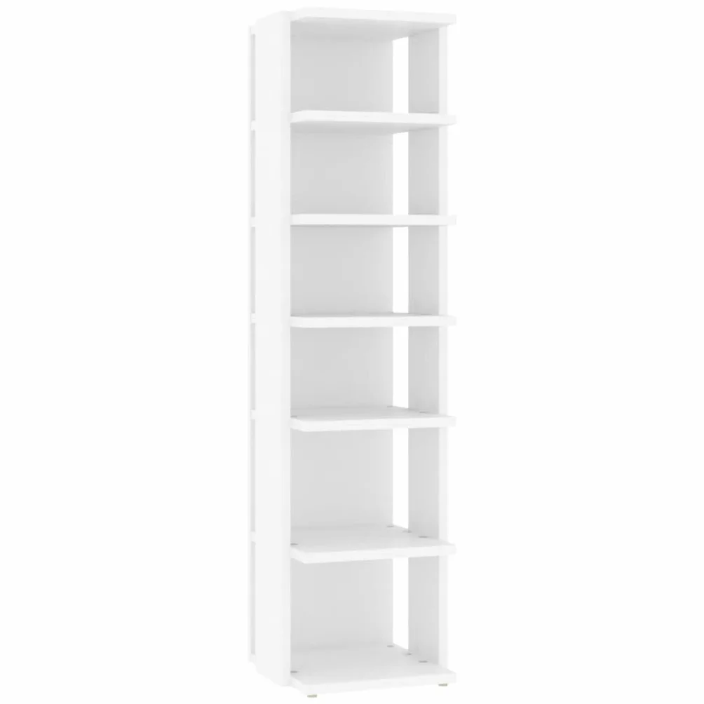 Szafka na buty, biała, 27,5 x 27 x 102 cm, materiał drewnopochodny z 6 półkami, organizer do przechowywania, regał na buty, komoda