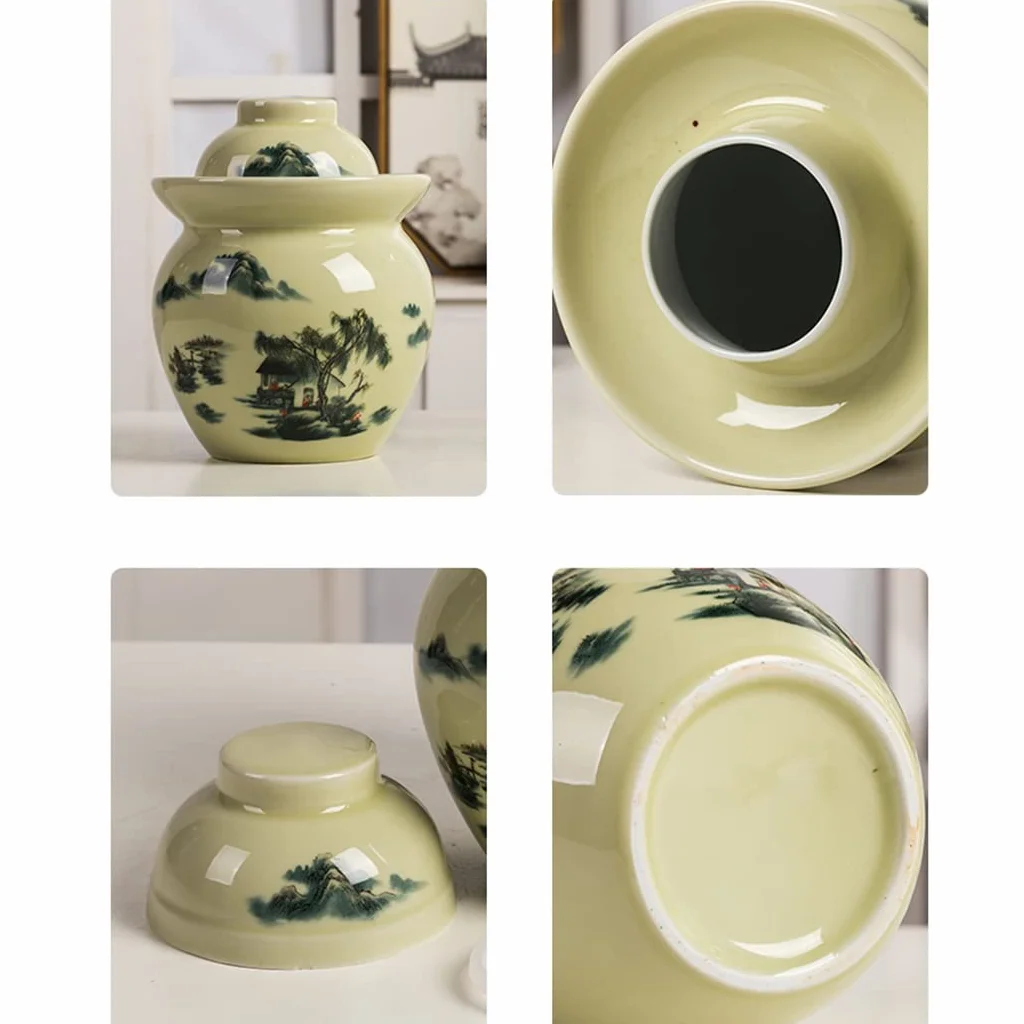 Tradycyjny chiński ceramiczny garnek do fermentacji, słoik do kiszenia z pokrywką z uszczelką wodną, duży pogrubiony ceramiczny słoik do kiszenia, pojemniki do przechowywania kimchi A-1,5 kg (B