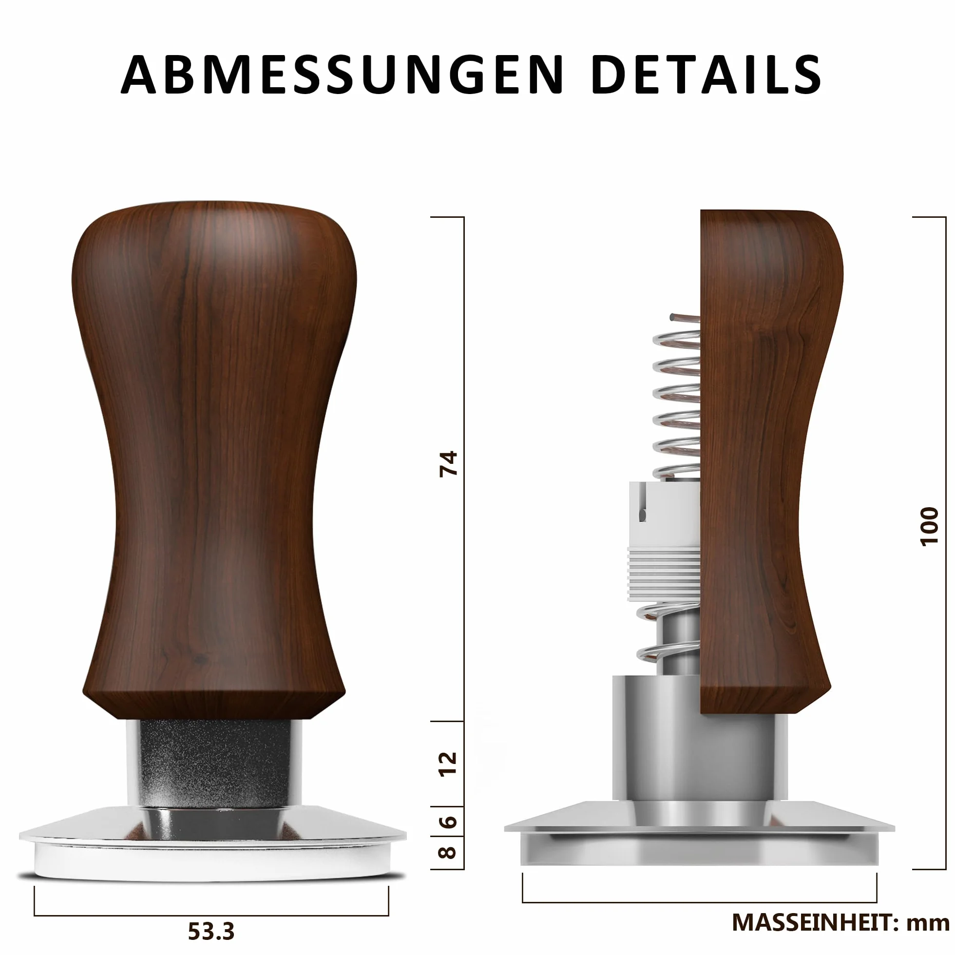 KYONANO Tamper 53,3mm, tamper do kawy i espresso, stylowy tamping force tamper, skalibrowany pod kątem 30 funtów nacisku, ze stali szlachetnej 304, akcesoria do maszyn do espresso ciśnieniowych