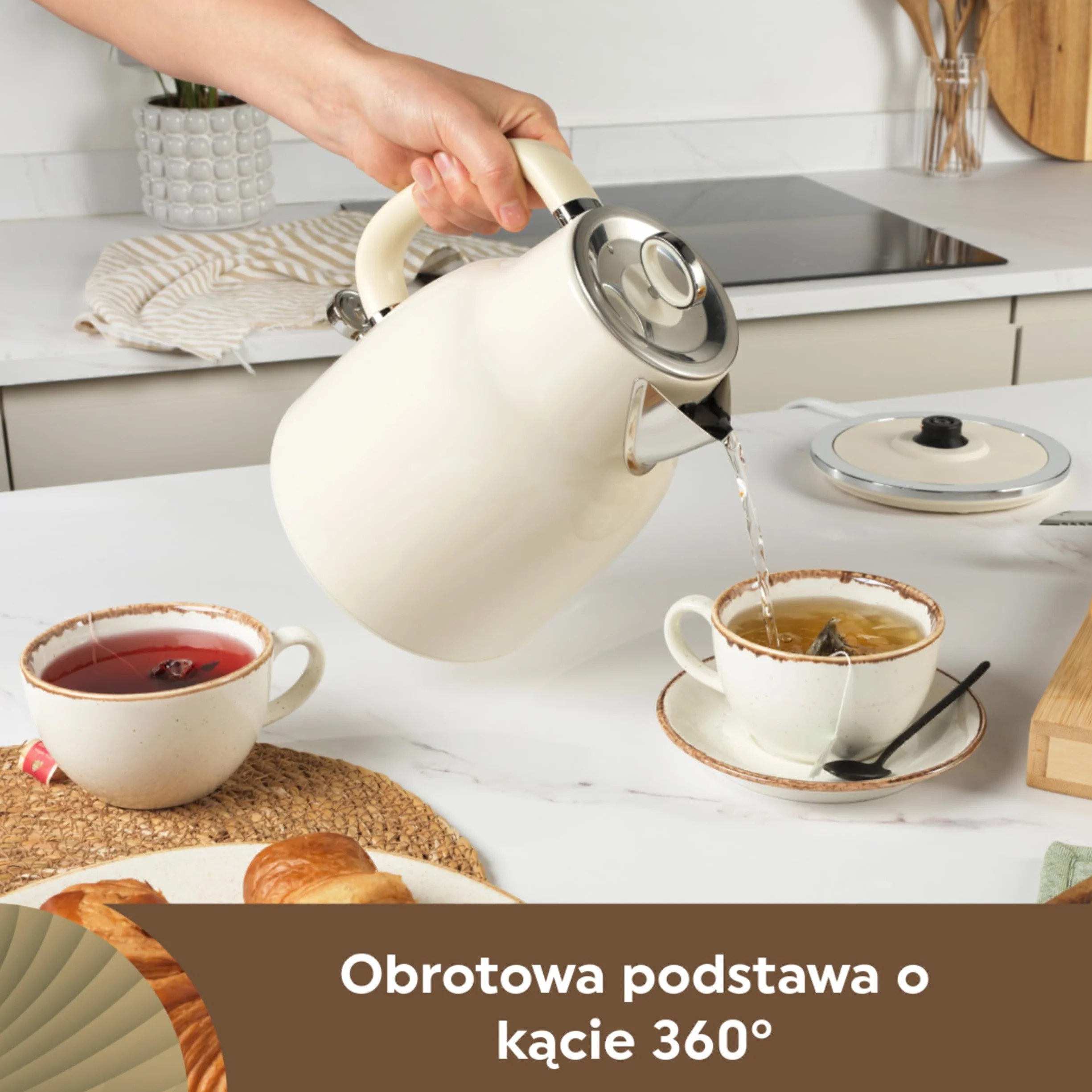 Salter Czajnik Retro 1,7 l – szybkie gotowanie 3 kW, podstawa 360°, wyjmowany filtr wapienny, bezprzewodowy, okienko poziomu wody, czujnik gotowania na sucho i automatyczne wylaczanie, krem