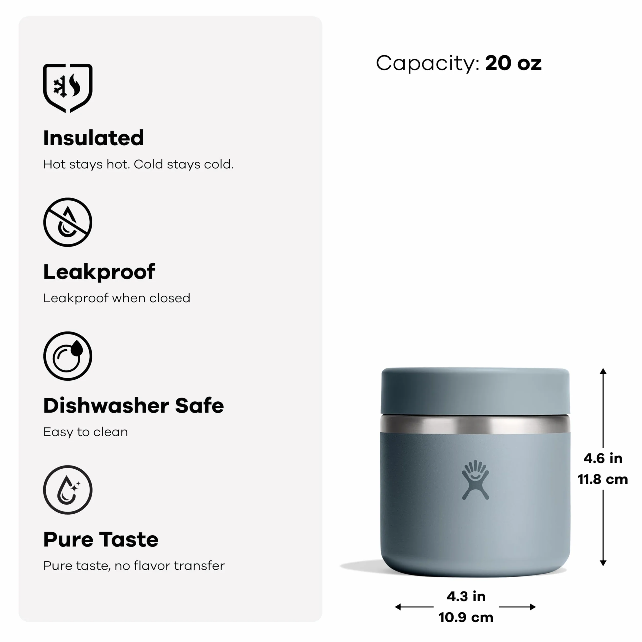 Hydro Flask Izolowany słoik na żywność, 591 ml, szczelny, stal nierdzewna, izolacja TempShield, utrzymuje ciepło lub zimno przez wiele godzin, owsiany
