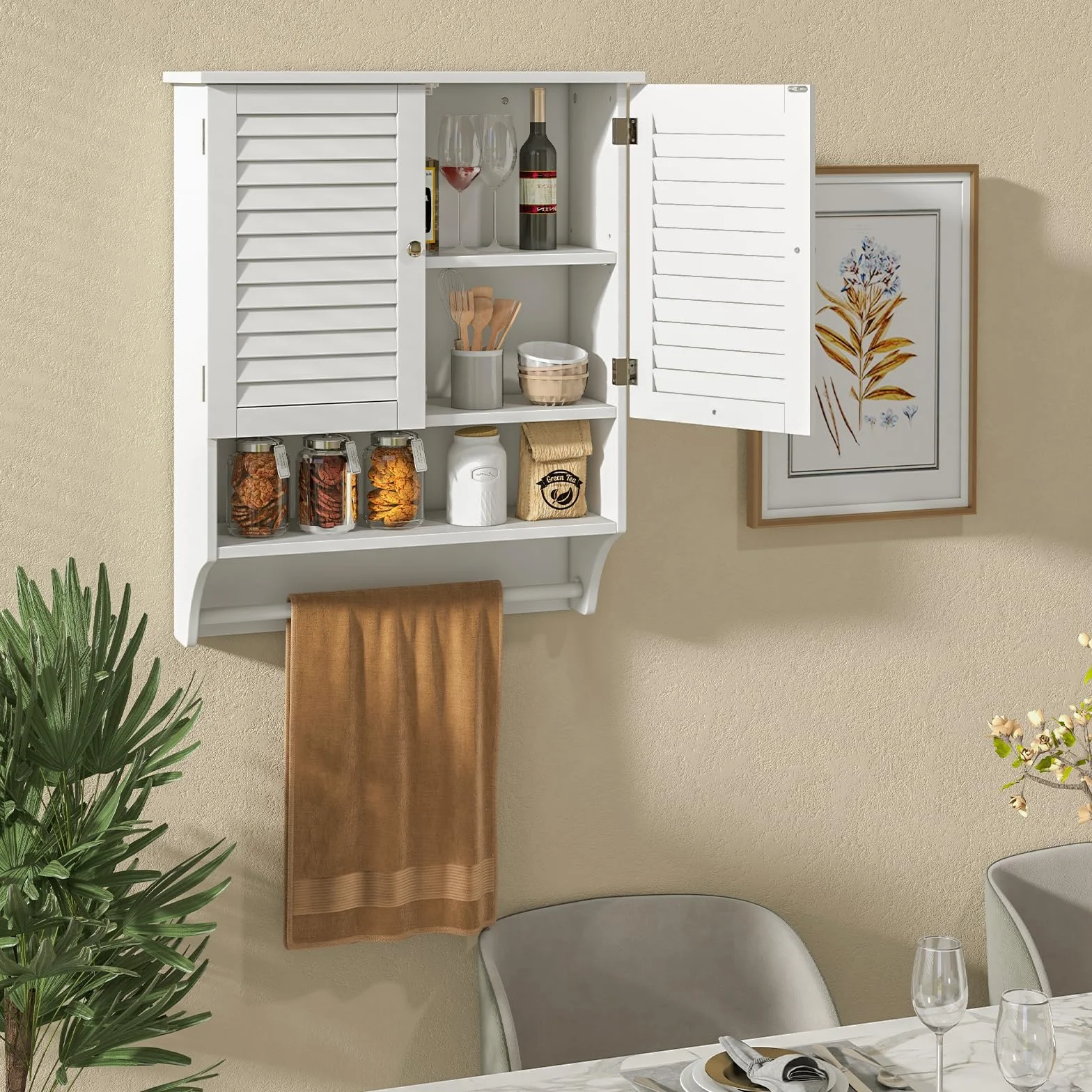 COSTWAY Szafka wisząca 3 półki łazienkowa z regulowaną półką ścienna biała 58x22x75 cm BA7874DE