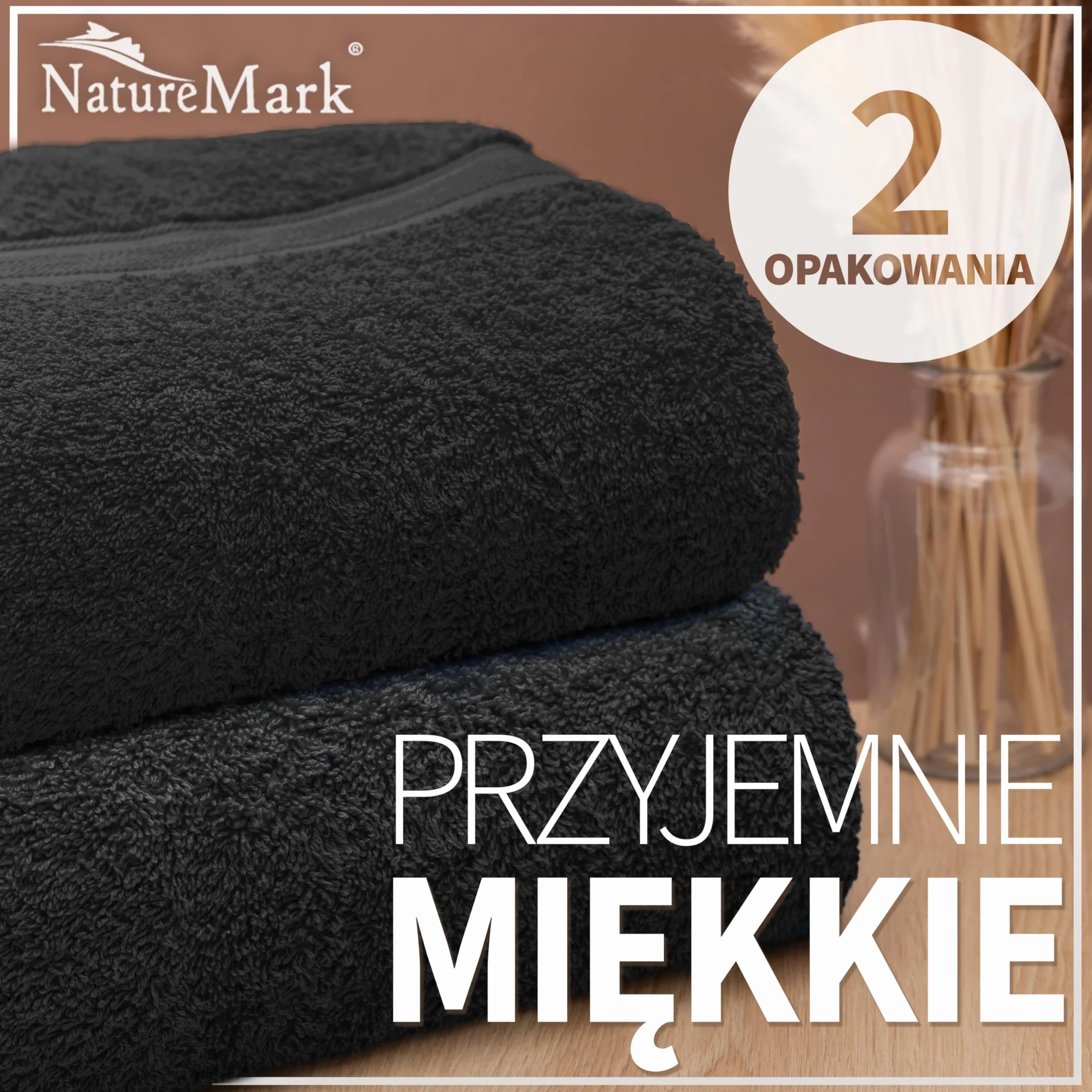 NatureMark 2-pak ręczników prysznicowych jakości premium 70 x 140 cm ręcznik prysznicowy dwupak kolor: czarny