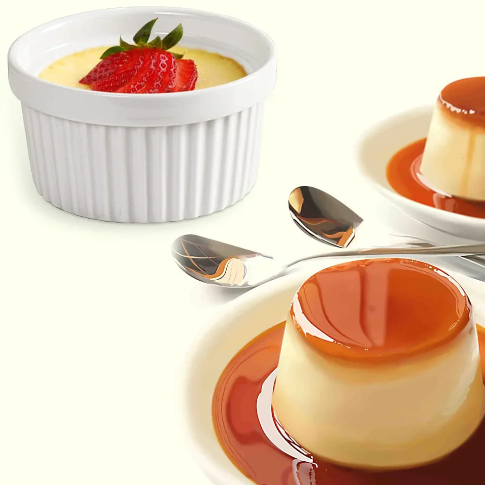 homEdge Porcelanowy zestaw Ramekins z pokrywką, 240 ml / 8 uncji, miska do lodów, Creme Brûlée Ramekins Soufflé, zestaw 6 sztuk, kolor biały