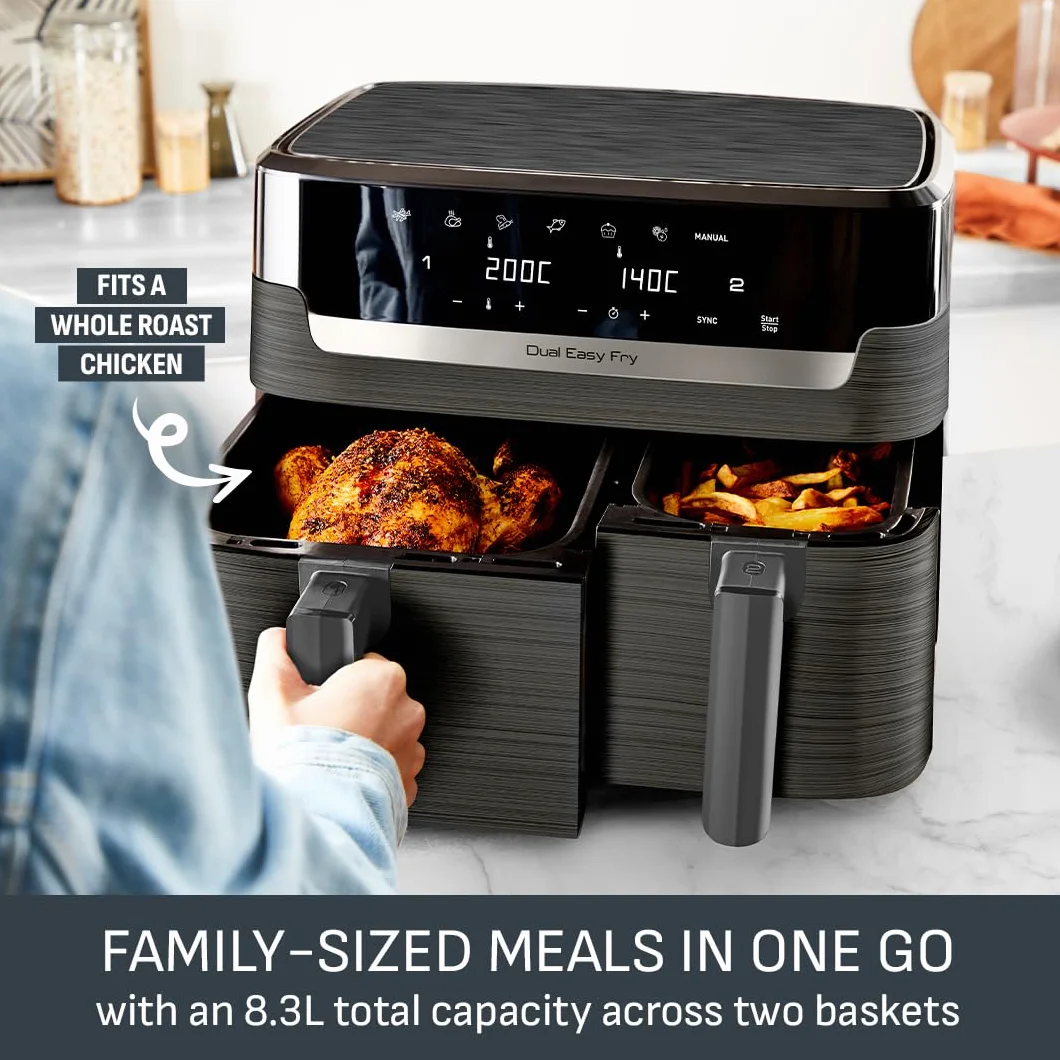 Tefal Easy Fry 2-strefowa cyfrowa frytkownica powietrzna, 2 szuflady, 8,3 l, 8 w 1, smażenie na powietrzu, bardzo chrupiące, grillowanie, pieczenie, podgrzewanie, odwadnianie, 6 porcji