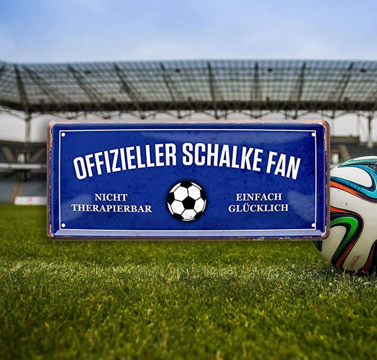 Blechschilder Tutaj mieszka jeden kibic Schalke / oficjalny fan Schalke / Ich Bin Schalke Fan dekoracyjna tabliczka metalowa tabliczka artykuł prezent na urodziny lub Boże Narodzenie (niebieski 28 x 12))