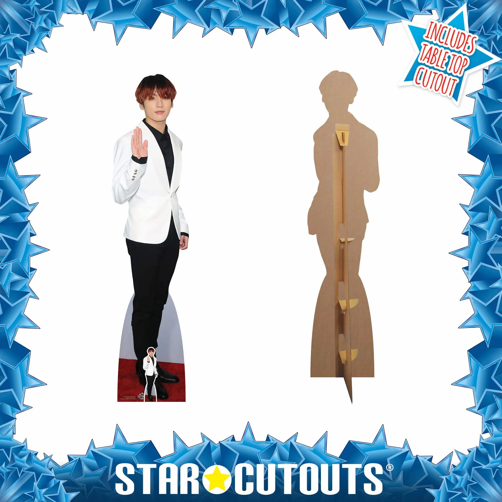 STAR CUTOUTS CS973 Jungkook Bangtan Boys biały Jeon Jung-kook Waving Lifesize kartonowe wycięcie z bezpłatnym mini, regularny