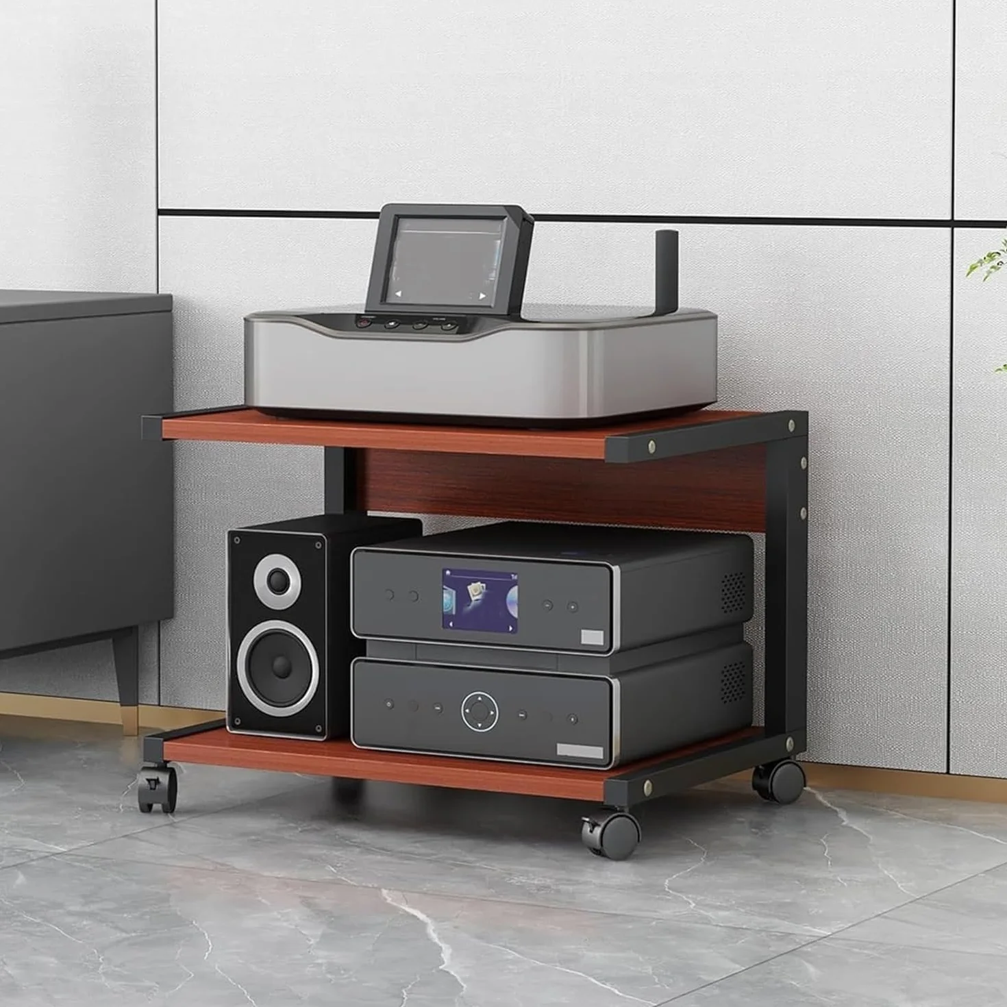 Stojak na sprzęt audio HiFi, 2-poziomowy stojak na sprzęt audio AV, półka na gramofon/konsolę do gier/DVD, drewniana szafka pod telewizor stereo, do salonów, pokojów gier i centrów rozrywki (natu