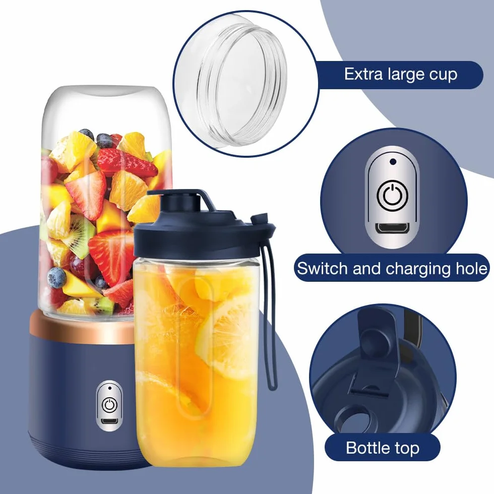 TGKYK Przenośny Blender 400ML Smoothie Mikser z filiżankami i 6 ostrzami do koktajli, soków