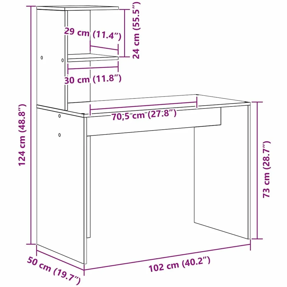 Biurko Sonoma szary materiał drewnopochodny z miejscem do przechowywania i regałem, 133,5 x 50 x 124 cm, 2-częściowe, ergonomiczne, nie zajmuje dużo miejsca, do biura, domowego biura i miejsca