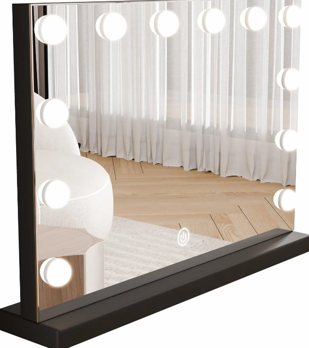 SensaHome Lustro Toaletkowe Pro - Hollywoodzkie Lustro do Makijażu z 12 Regulowanymi Lampami LED, 3 Tryby Światła, 60x40cm - Czarny