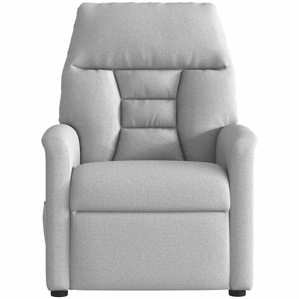 Fotel relaksacyjny w kolorze szarego materiału z ręczną funkcją leżenia, ergonomiczny, wygodny, z drewnianą ramą metalową, do salonu, biura, do czytania i wypoczynku