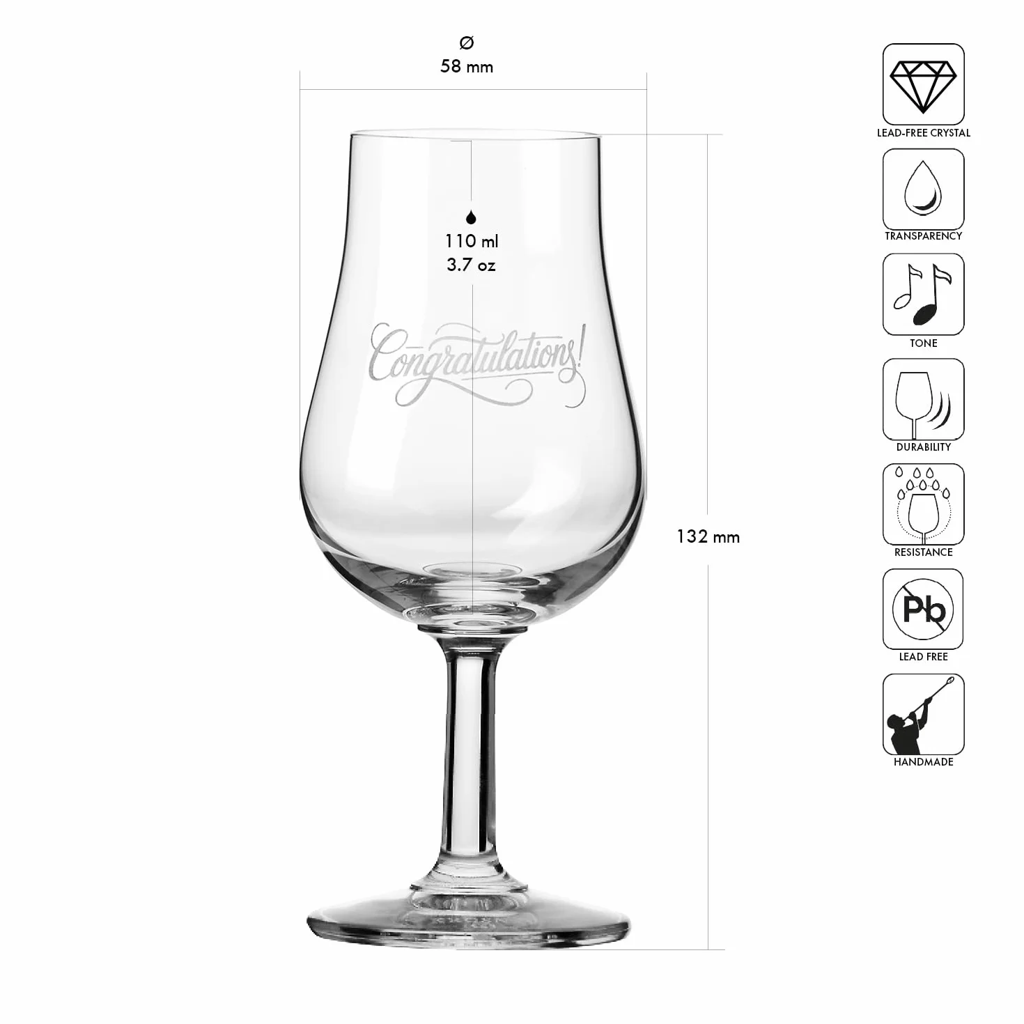 KROSNO Kieliszek z napisem „Congratulations”, „Gratulacje” do Whisky, Brandy i Likierów 110 ml,1 szt – Eleganckie szkło kryształowe bez ołowiu – Prezent, kieliszek dekoracyjny
