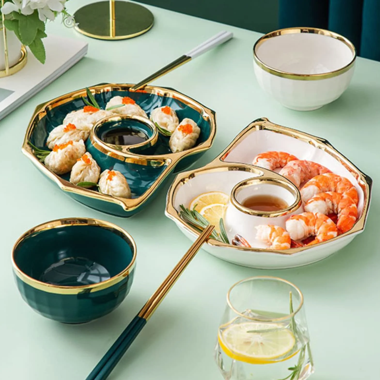 Zestaw talerzy do sushi, ceramiczne naczynia do sushi, tace do sushi i sashimi w kształcie muszli, naczynia na pierożki, talerze do serwowania przekąsek, na które mo,