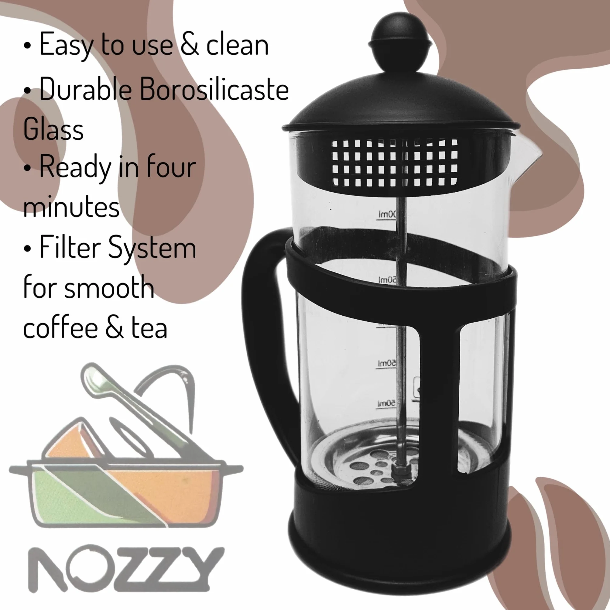 Nozzy French Press Ekspres do kawy, zaparzacz do kawy i herbaty (600ml)