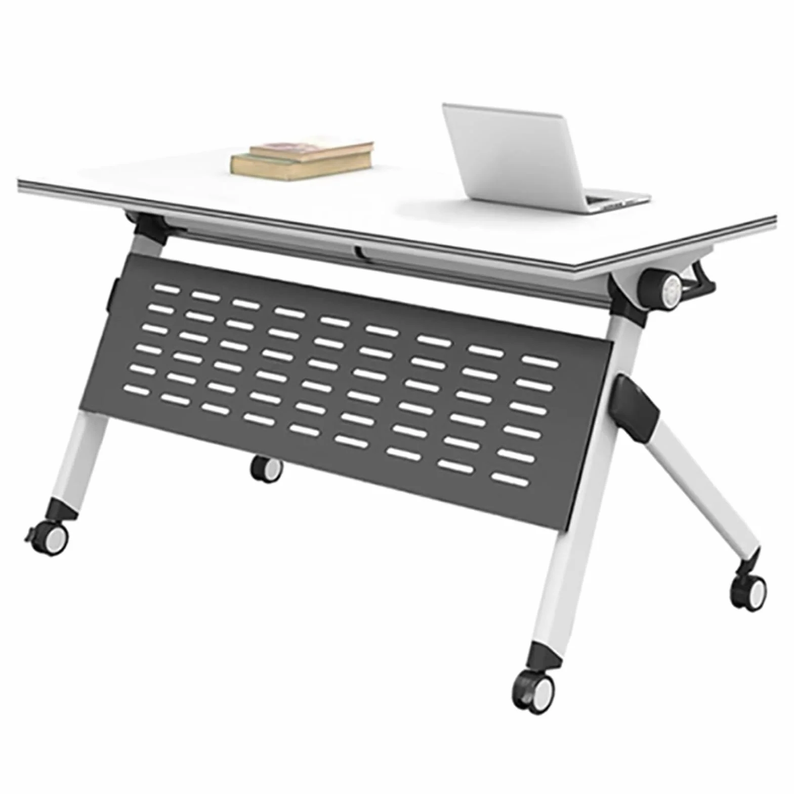 Mobilny składany stół konferencyjny z kółkami blokującymi, kompaktowe biurko treningowe do małych przestrzeni, wszechstronne meble biurowe, 120 x 40 x 75 cm, idealne na spotkania i wydarzenia, 1 szt