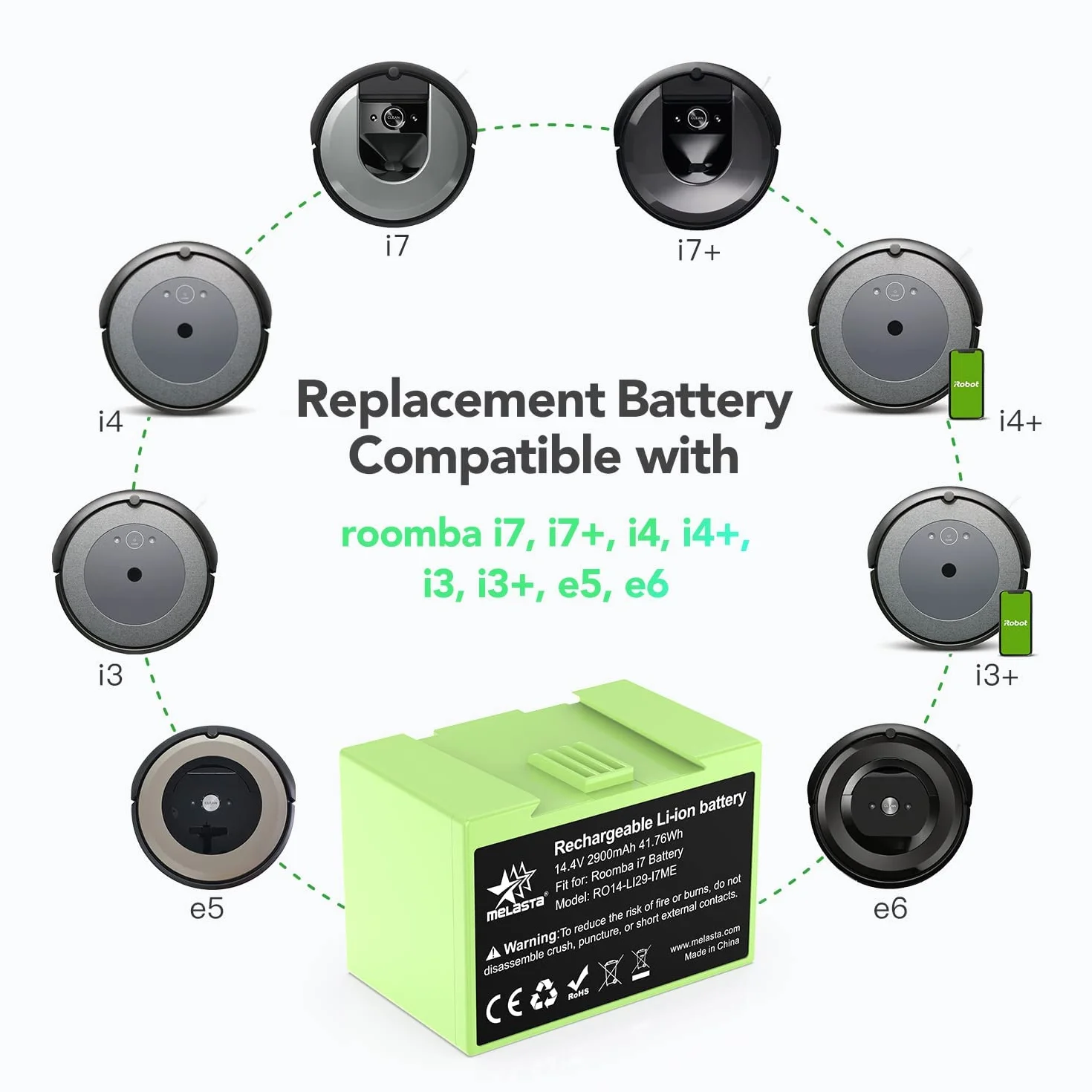 i7 bateria, 14.4V 2900mAh wymiana baterii do Roomba i7/i7+ i4/i4+ i3/i3+ e5 e6 i7158 i7550 i755020 7150 7550, wymiana baterii oni z Litów lub dla Odkurzacz iRobot serii i i i